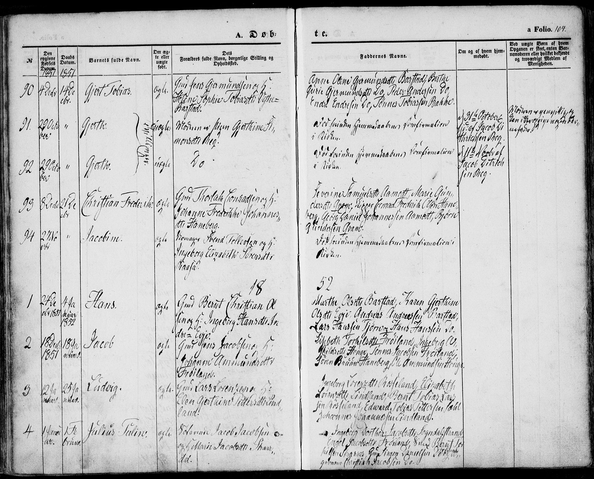 Sokndal sokneprestkontor, AV/SAST-A-101808: Parish register (official) no. A 8.1, 1842-1857, p. 104