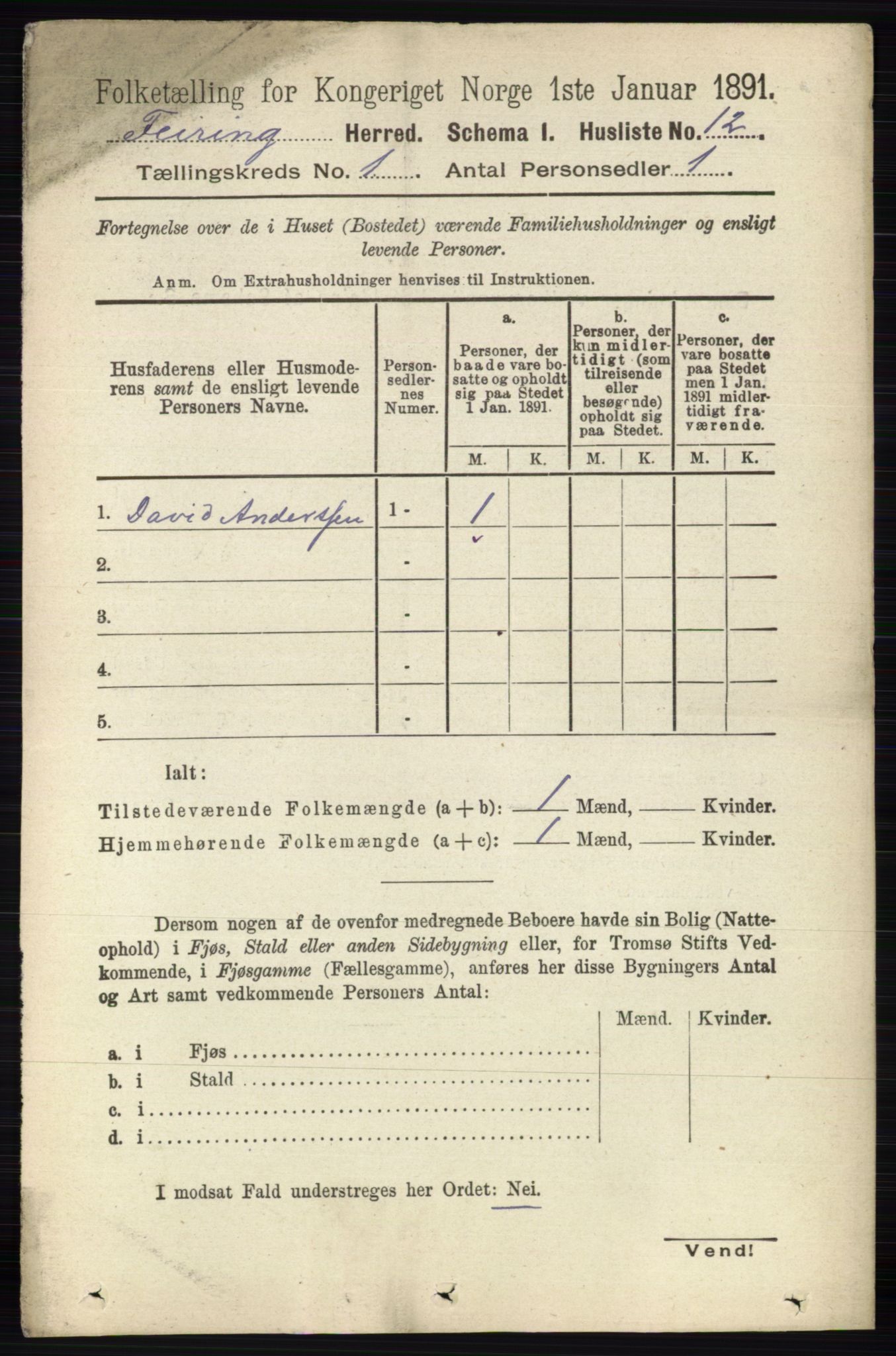 RA, 1891 census for 0240 Feiring, 1891, p. 22
