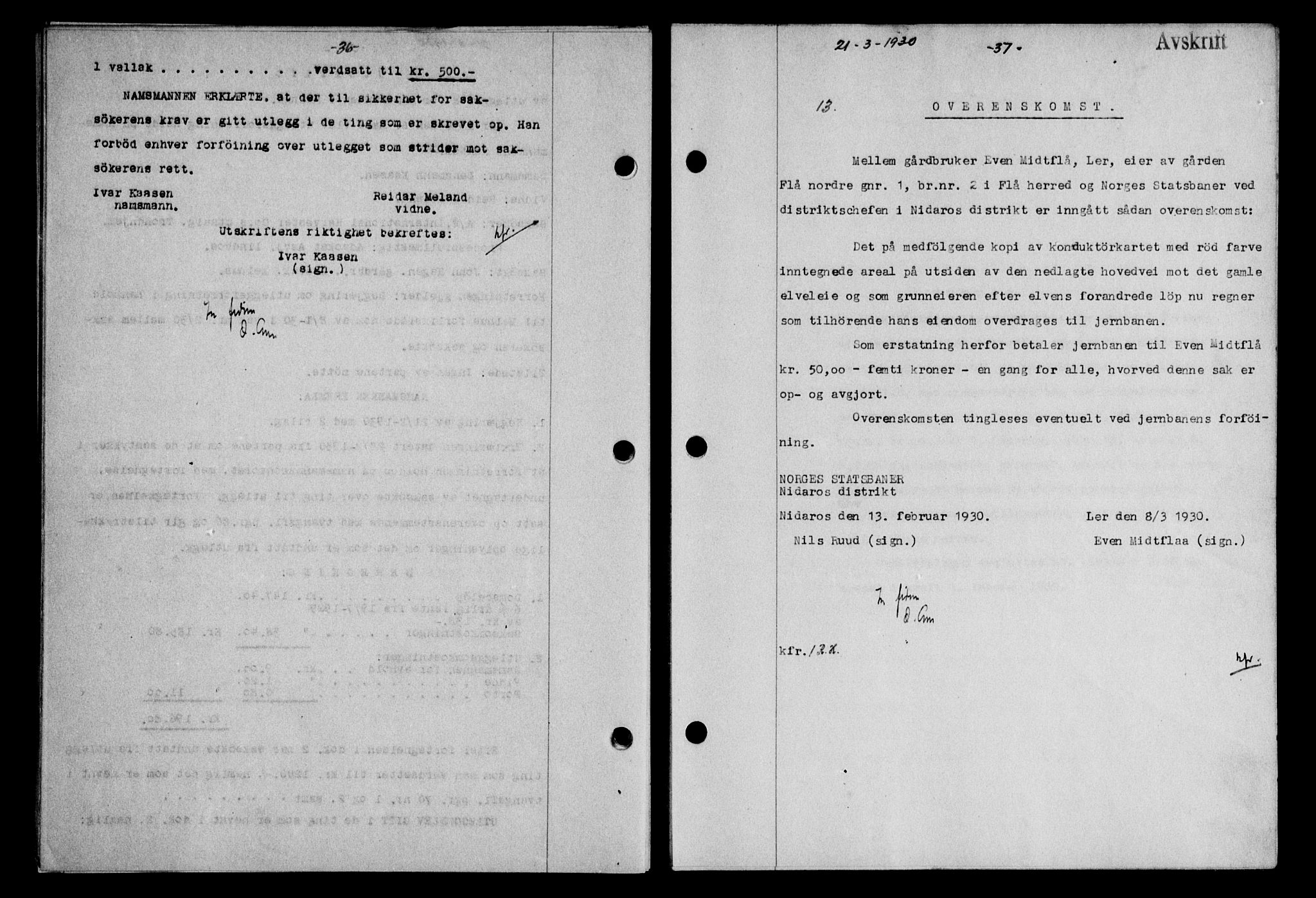 Gauldal sorenskriveri, SAT/A-0014/1/2/2C/L0039: Mortgage book no. 40, 1930-1930, Deed date: 21.03.1930