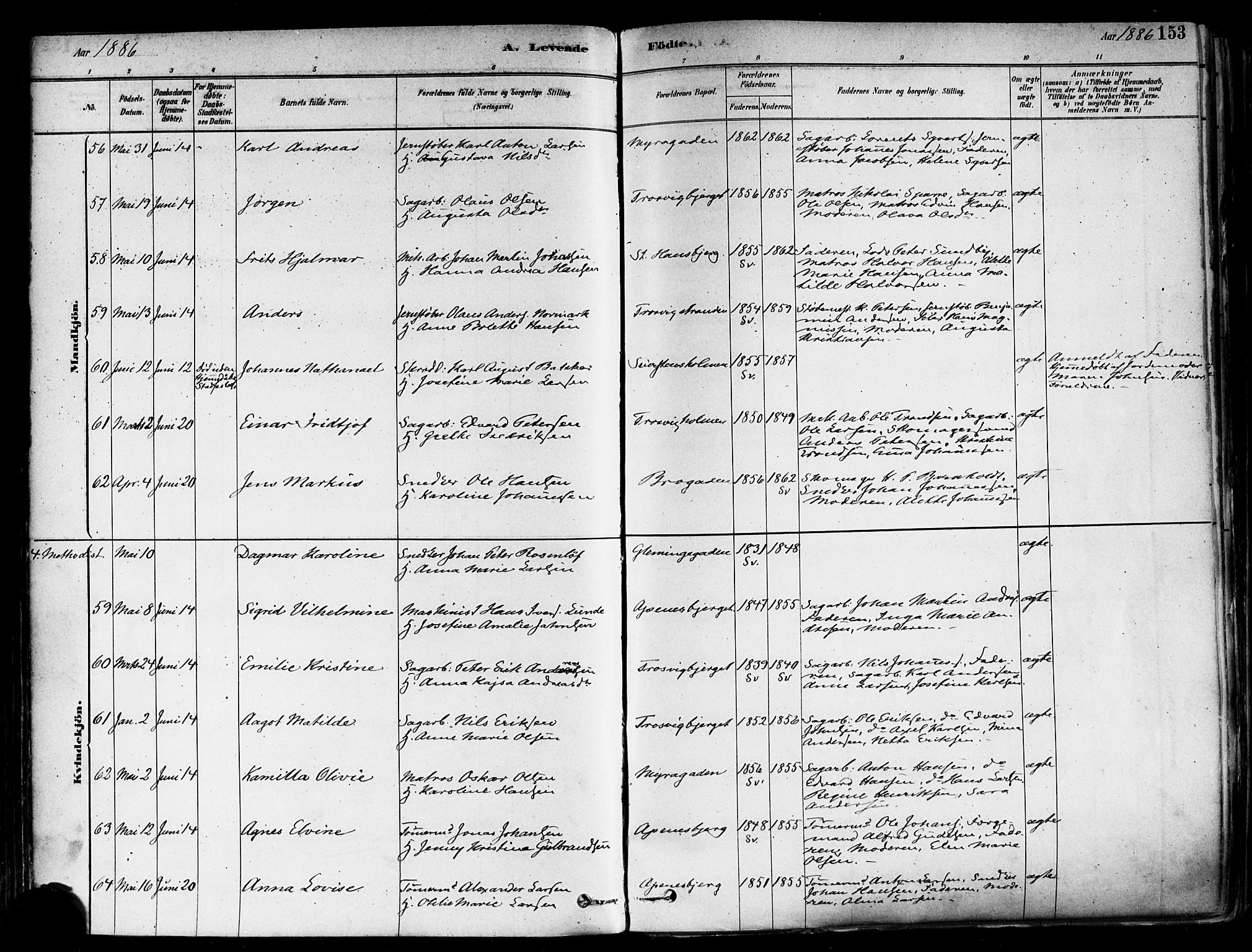 Fredrikstad domkirkes prestekontor Kirkebøker, SAO/A-10906/F/Fa/L0002: Parish register (official) no. 2, 1878-1894, p. 153