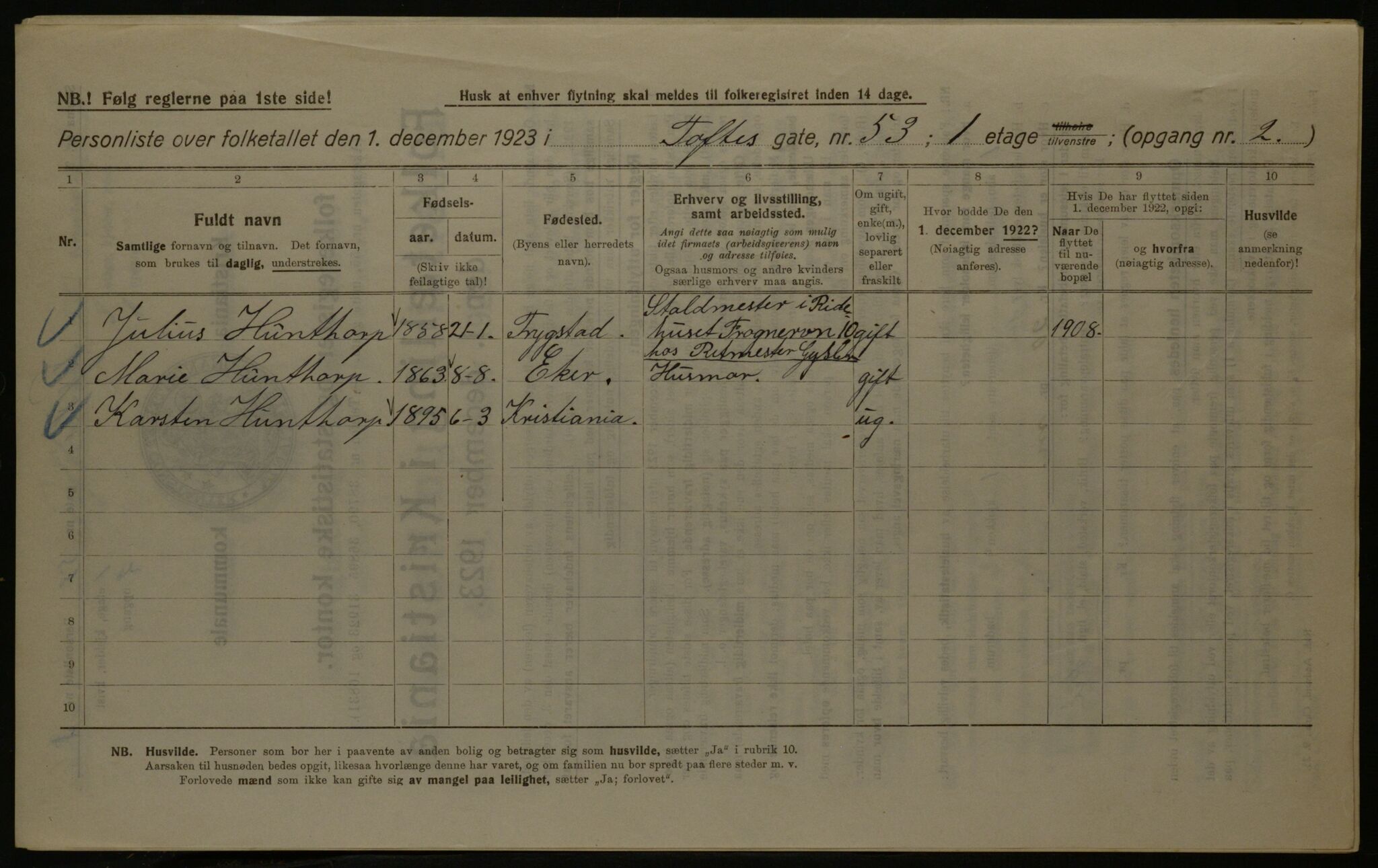 OBA, Municipal Census 1923 for Kristiania, 1923, p. 124526