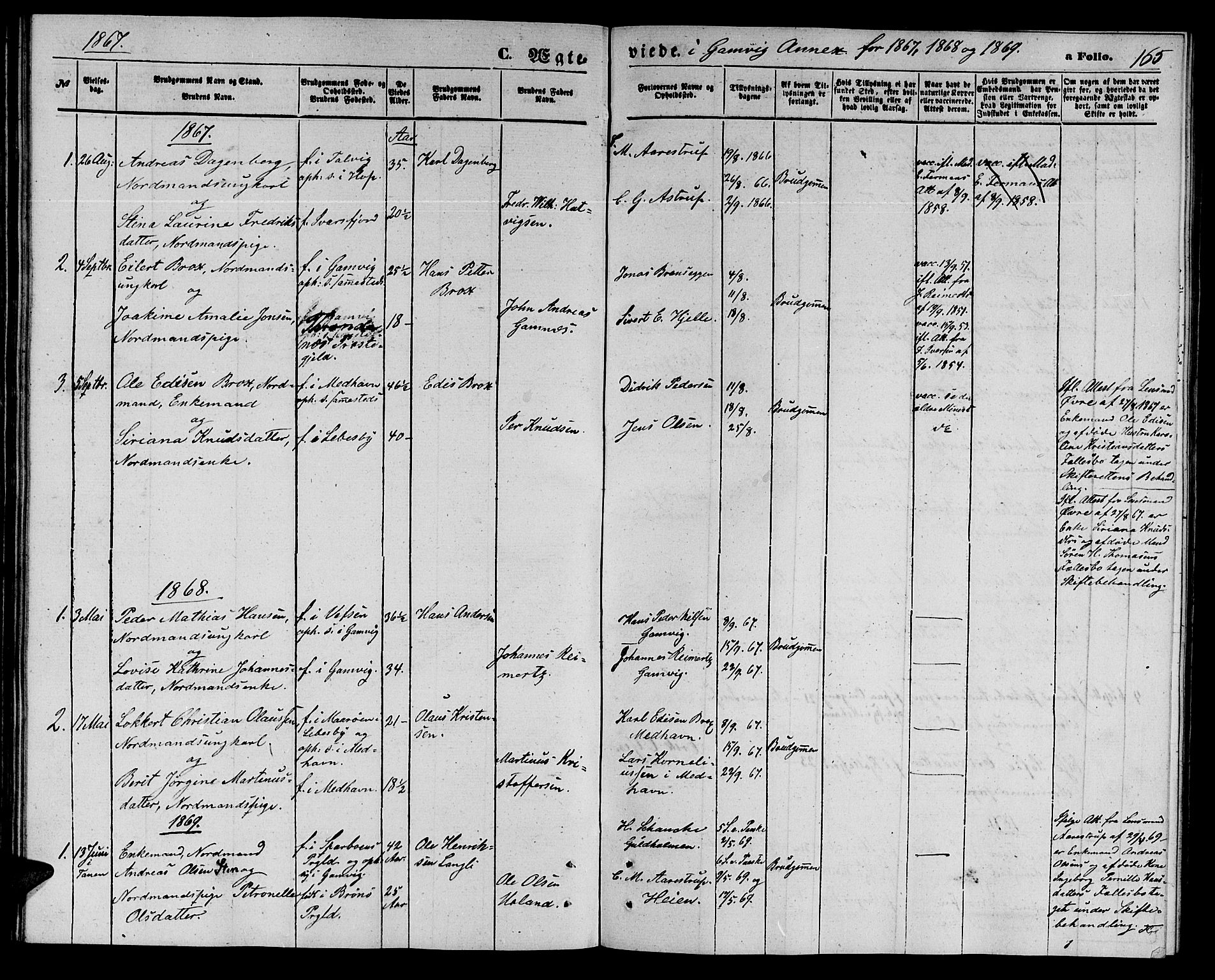 Tana sokneprestkontor, AV/SATØ-S-1334/H/Hb/L0002klokker: Parish register (copy) no. 2 /2, 1867-1877, p. 165