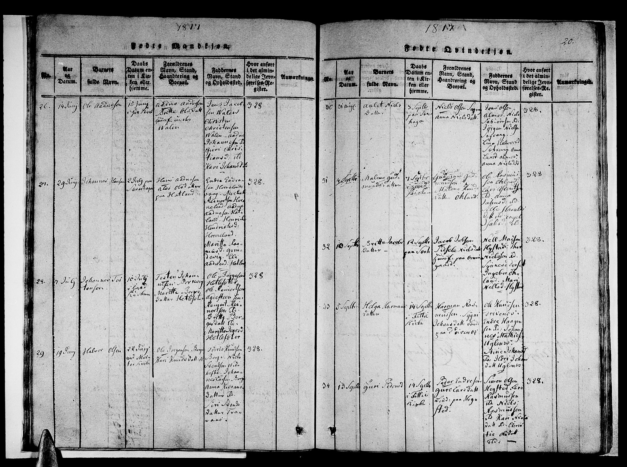 Stord sokneprestembete, AV/SAB-A-78201/H/Haa: Parish register (official) no. A 5, 1816-1825, p. 20