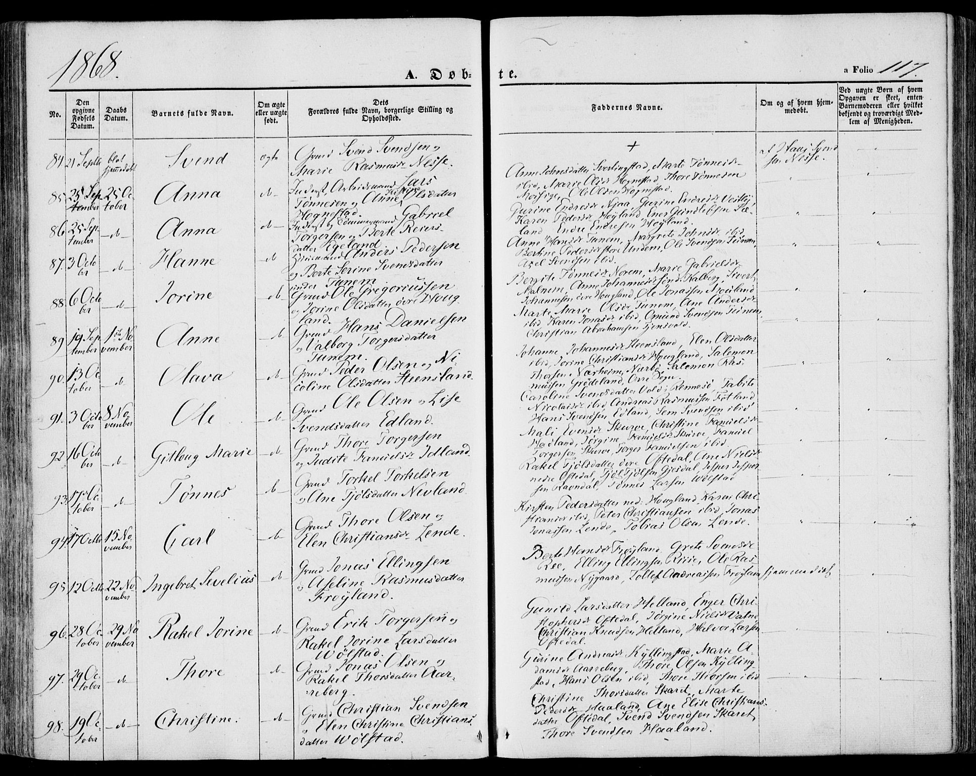 Lye sokneprestkontor, SAST/A-101794/001/30BA/L0007: Parish register (official) no. A 6, 1856-1871, p. 117