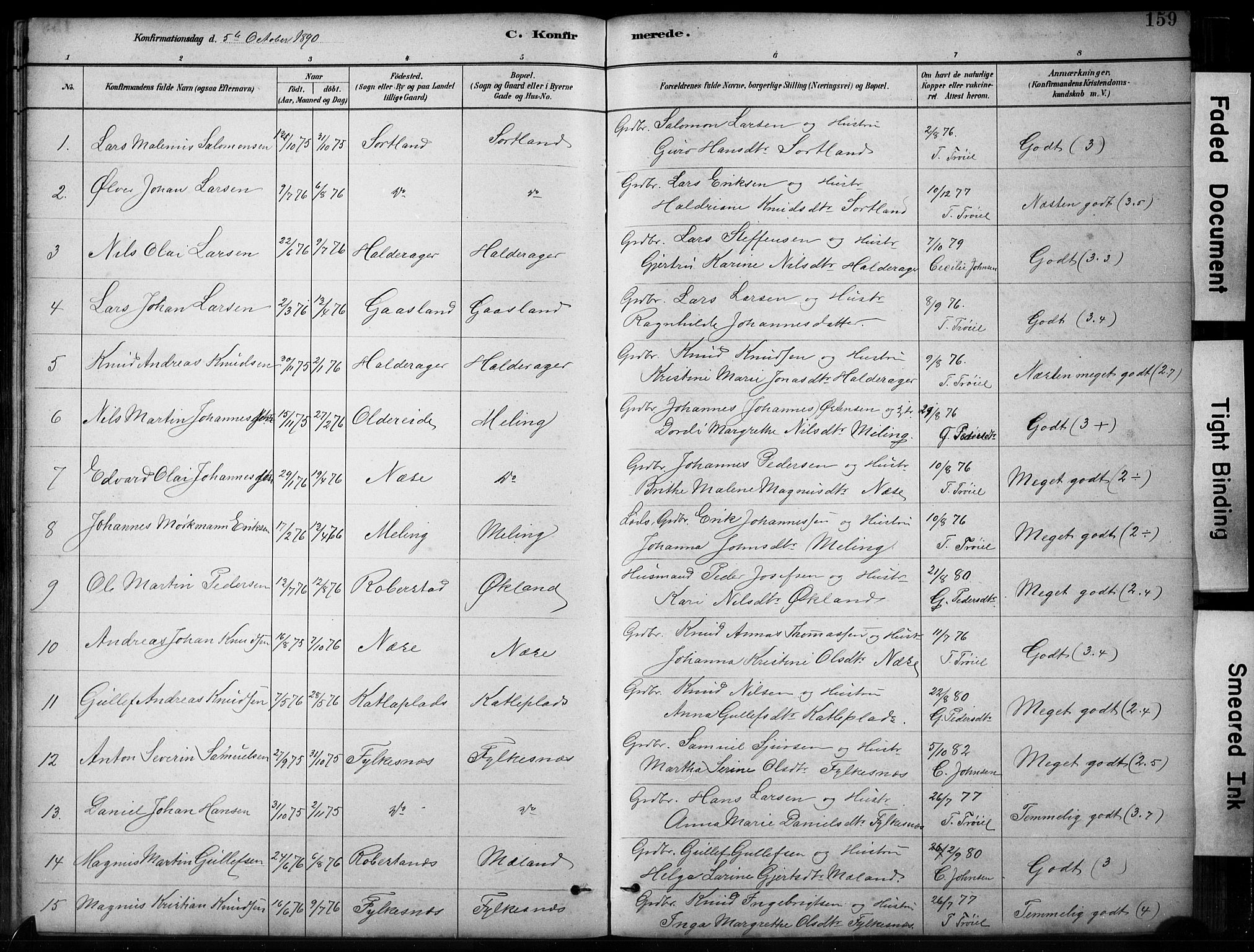 Finnås sokneprestembete, SAB/A-99925/H/Ha/Hab/Habb/L0003: Parish register (copy) no. B 3, 1882-1897, p. 159