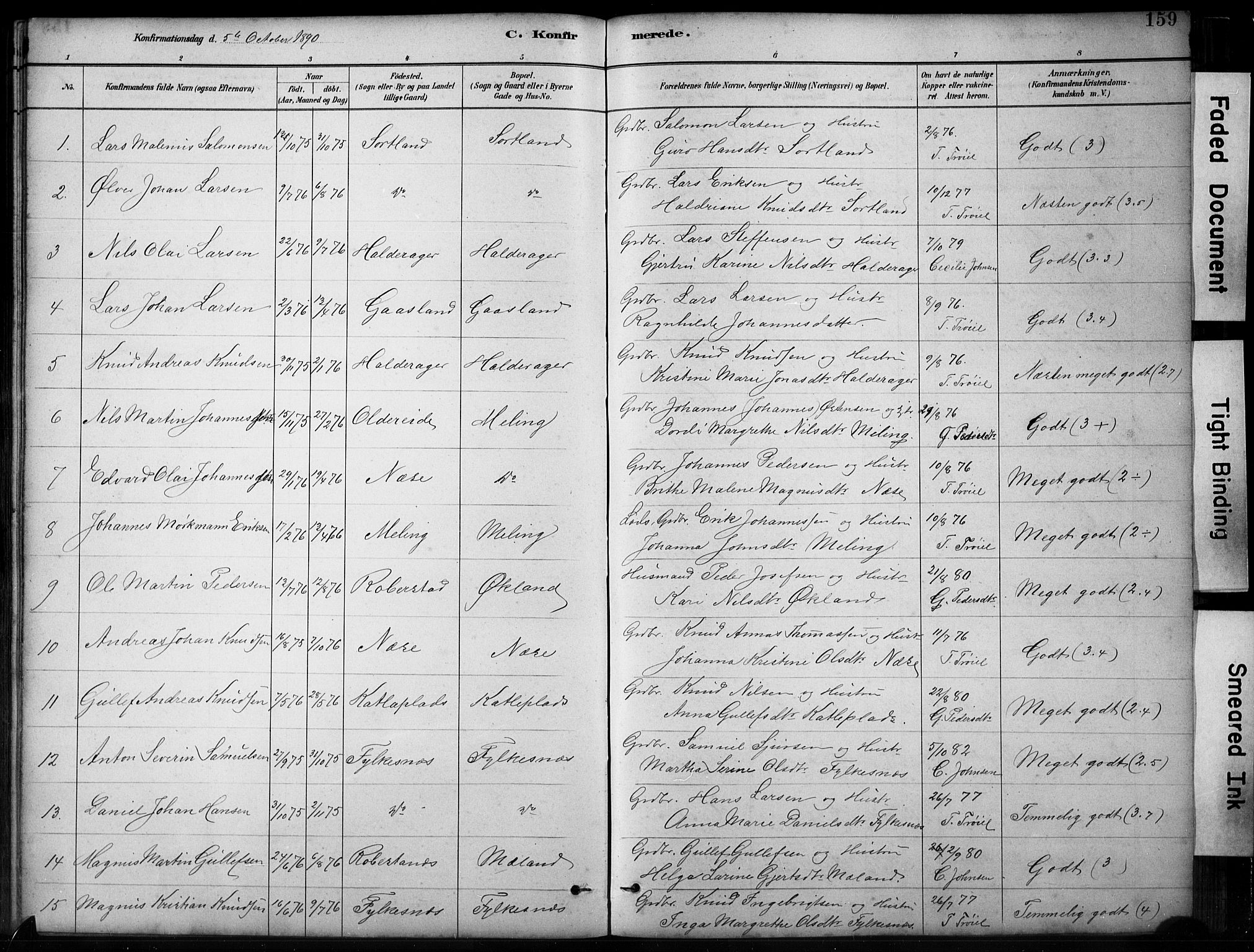 Finnås sokneprestembete, AV/SAB-A-99925/H/Ha/Hab/Habb/L0003: Parish register (copy) no. B 3, 1882-1897, p. 159