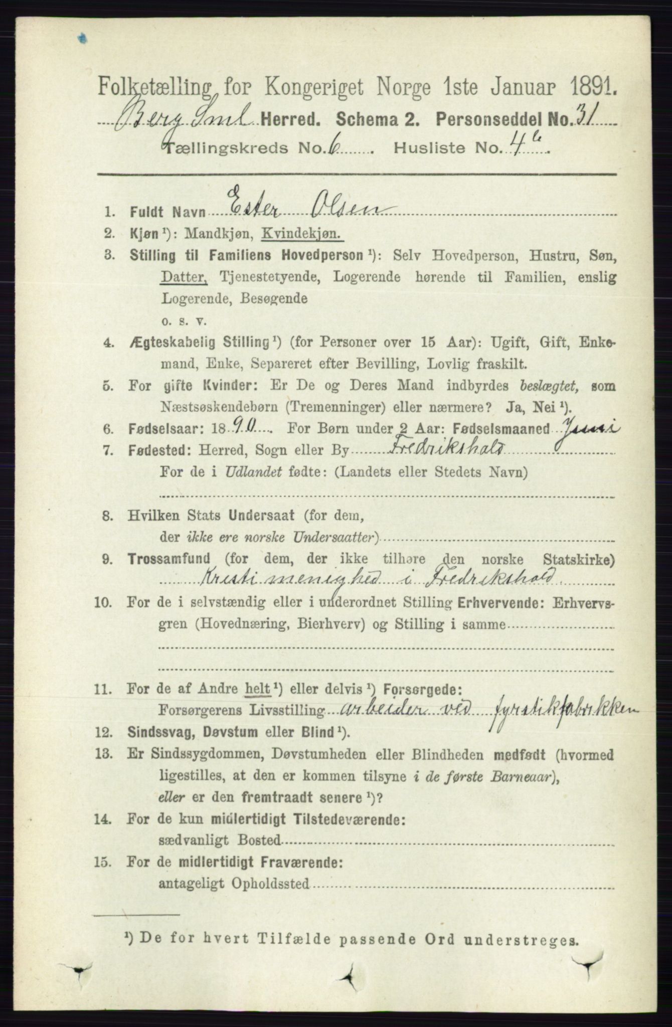 RA, 1891 census for 0116 Berg, 1891, p. 3790