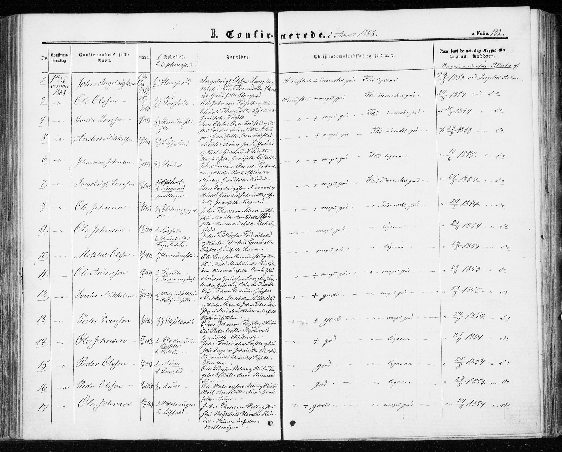 Ministerialprotokoller, klokkerbøker og fødselsregistre - Møre og Romsdal, AV/SAT-A-1454/598/L1067: Parish register (official) no. 598A01, 1858-1871, p. 132