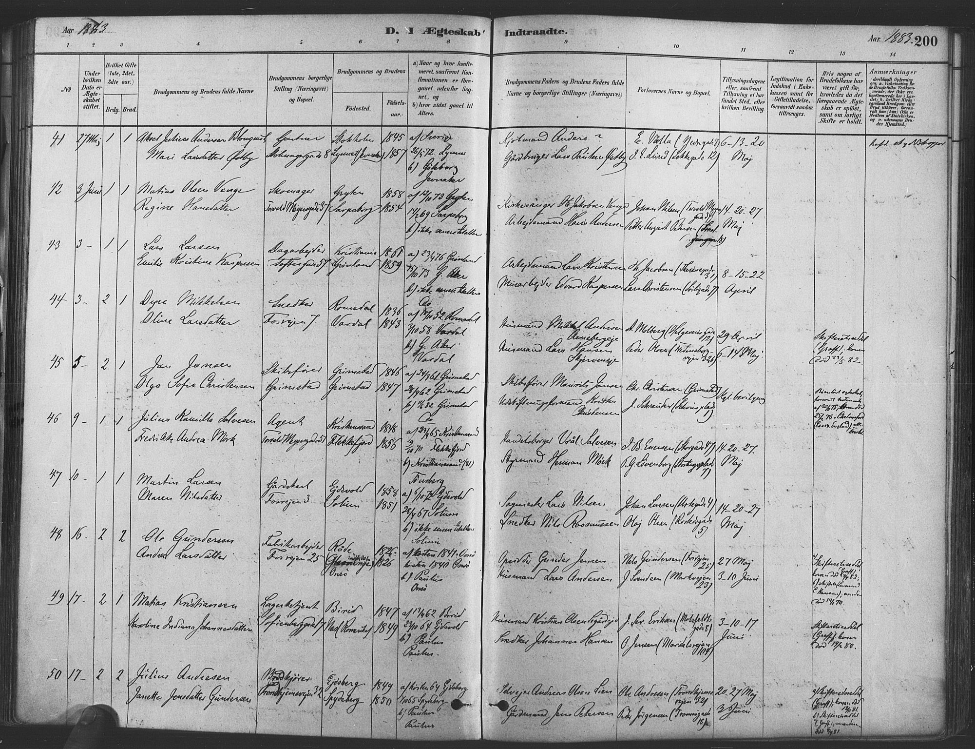 Paulus prestekontor Kirkebøker, SAO/A-10871/F/Fa/L0004: Parish register (official) no. 4, 1879-1891, p. 200