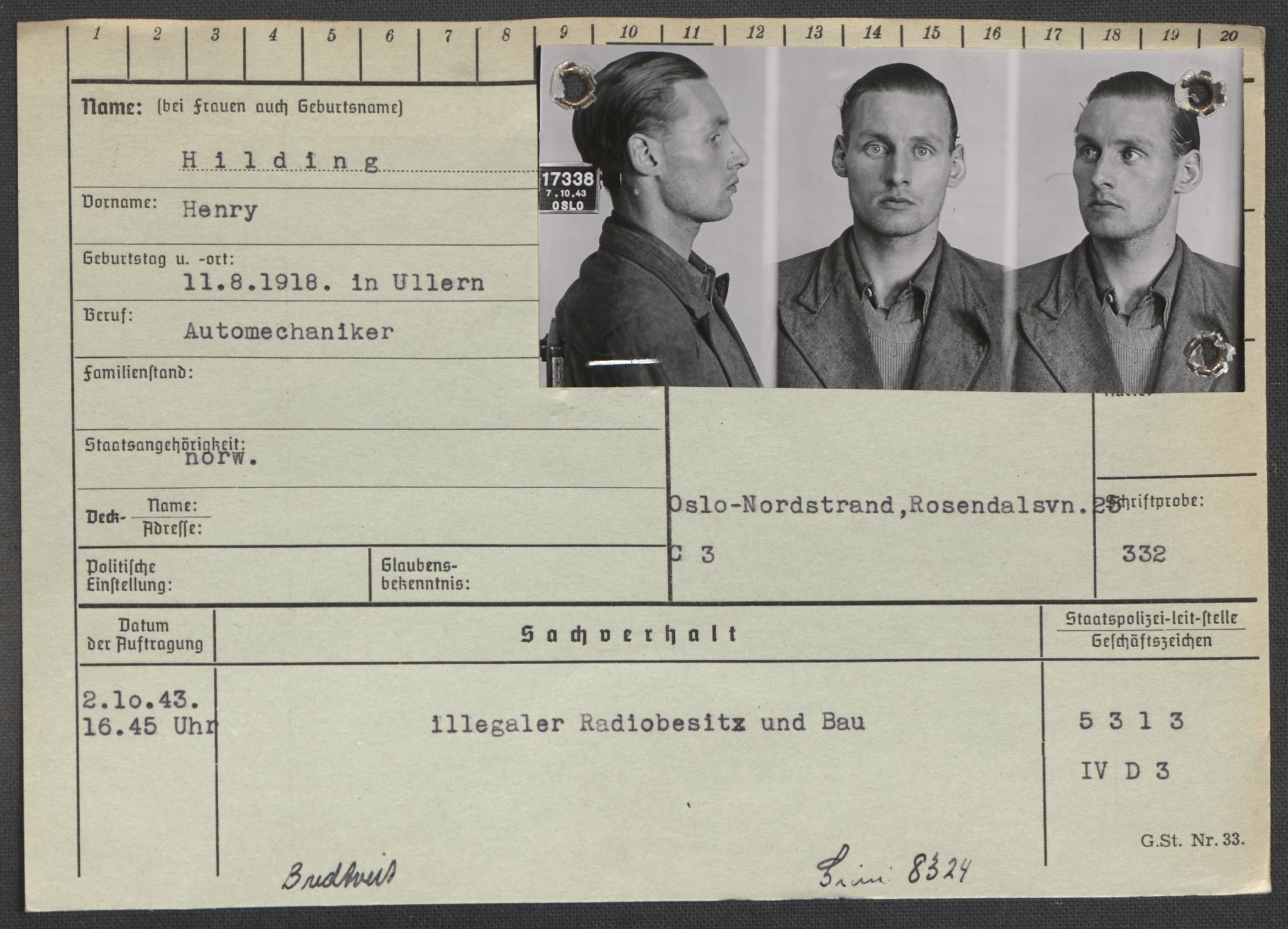 Befehlshaber der Sicherheitspolizei und des SD, AV/RA-RAFA-5969/E/Ea/Eaa/L0004: Register over norske fanger i Møllergata 19: Hal-Hæ, 1940-1945, p. 1089