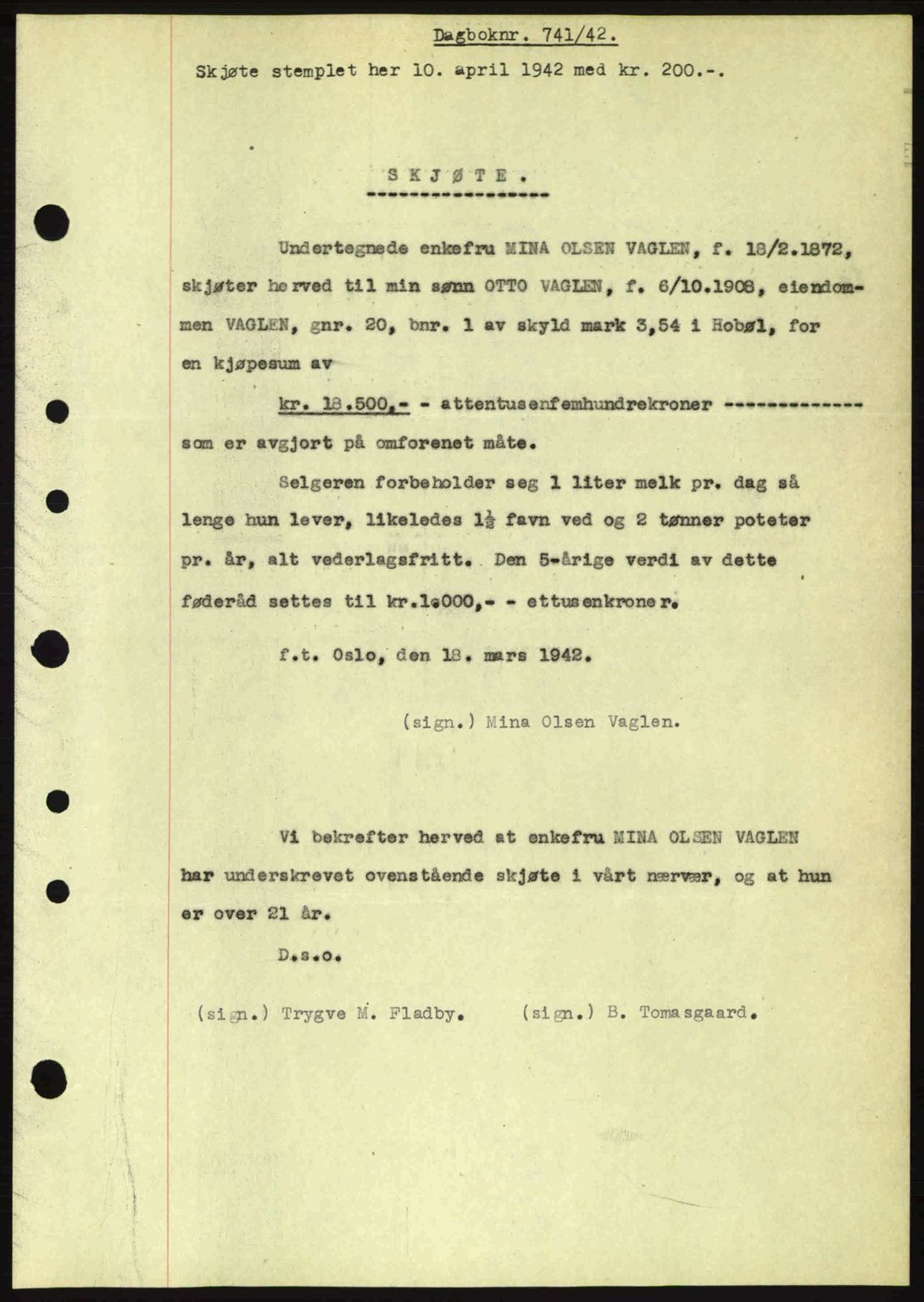 Moss sorenskriveri, SAO/A-10168: Mortgage book no. A9, 1941-1942, Diary no: : 741/1942