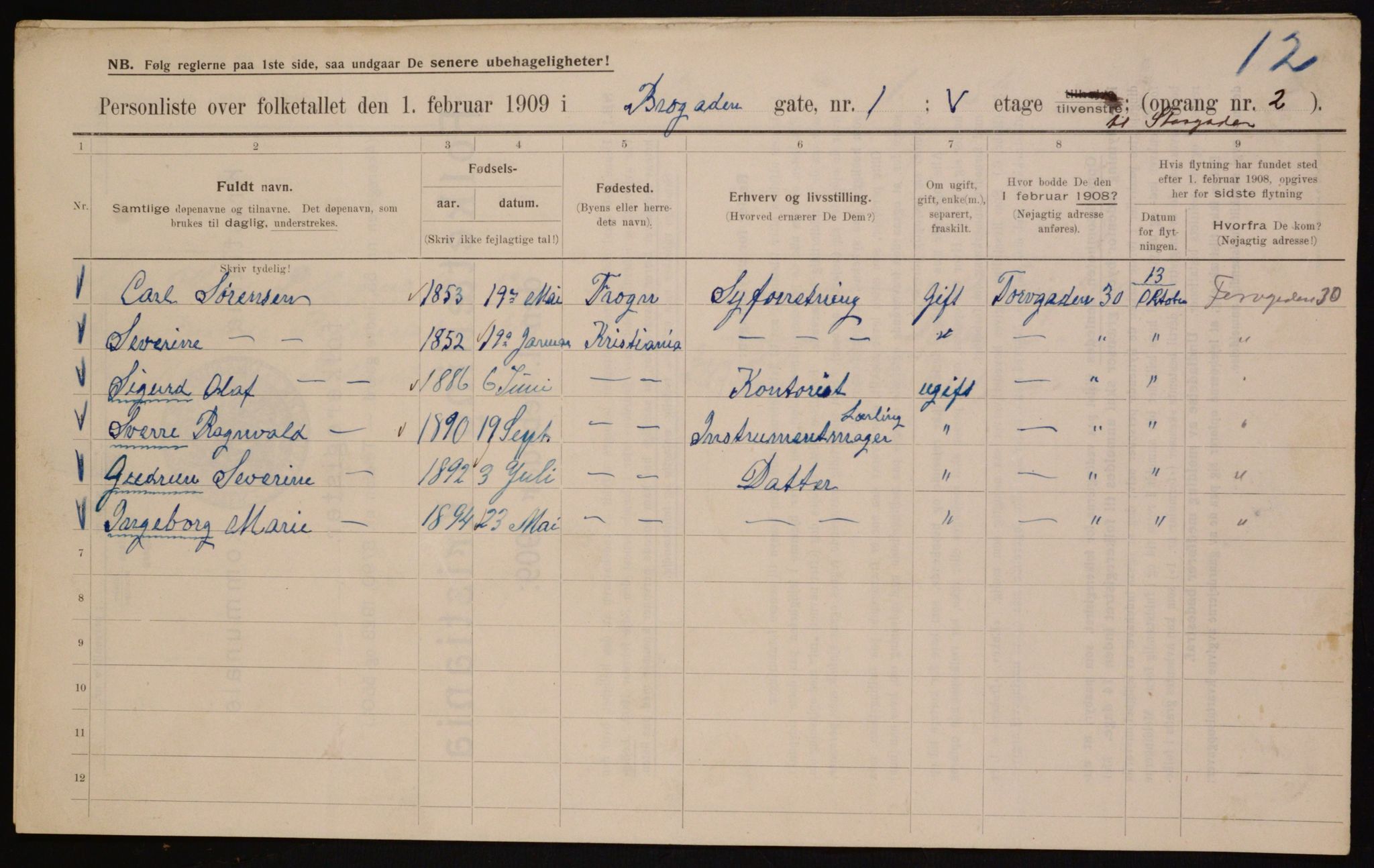 OBA, Municipal Census 1909 for Kristiania, 1909, p. 9017