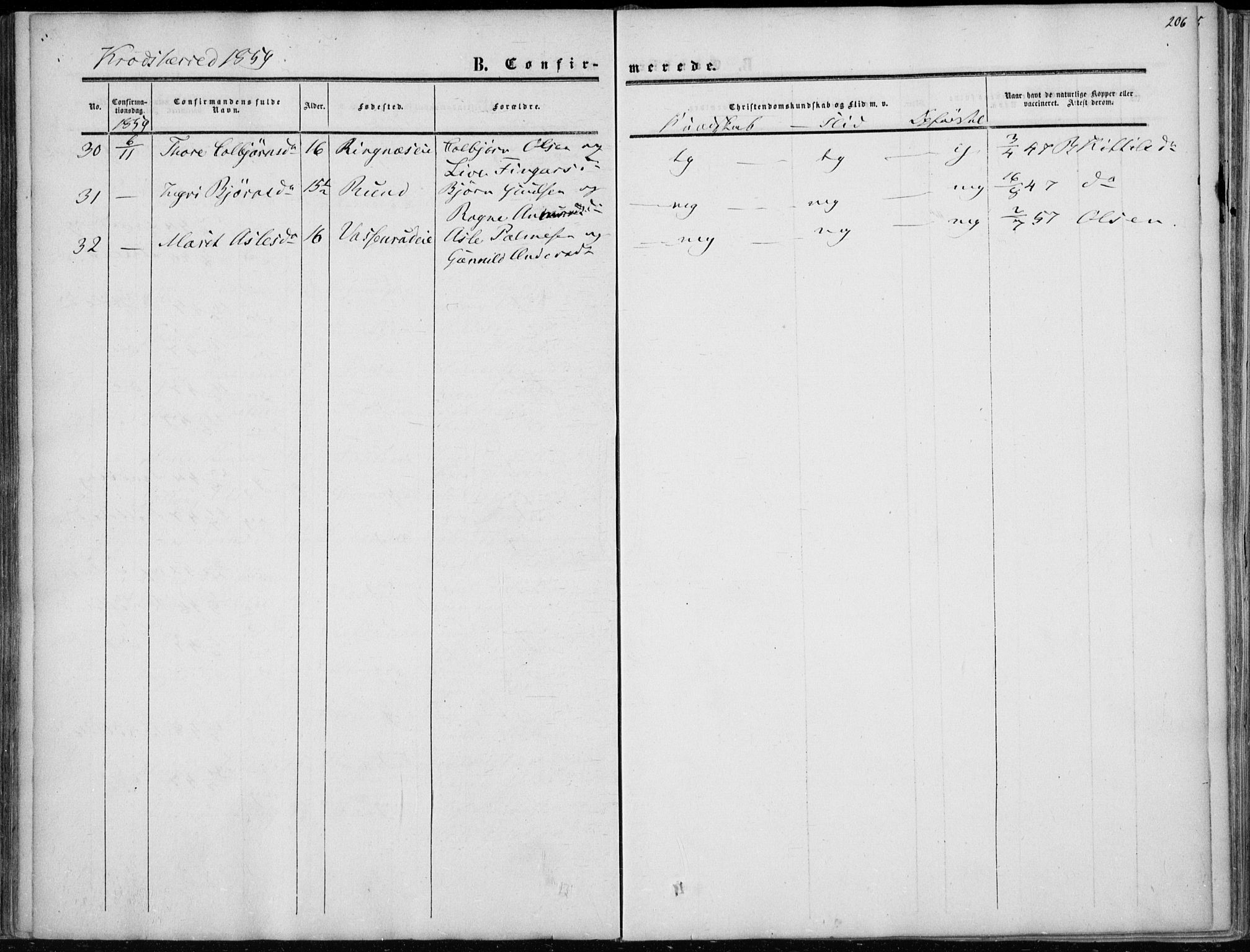 Sigdal kirkebøker, AV/SAKO-A-245/F/Fa/L0008: Parish register (official) no. I 8, 1850-1859, p. 206