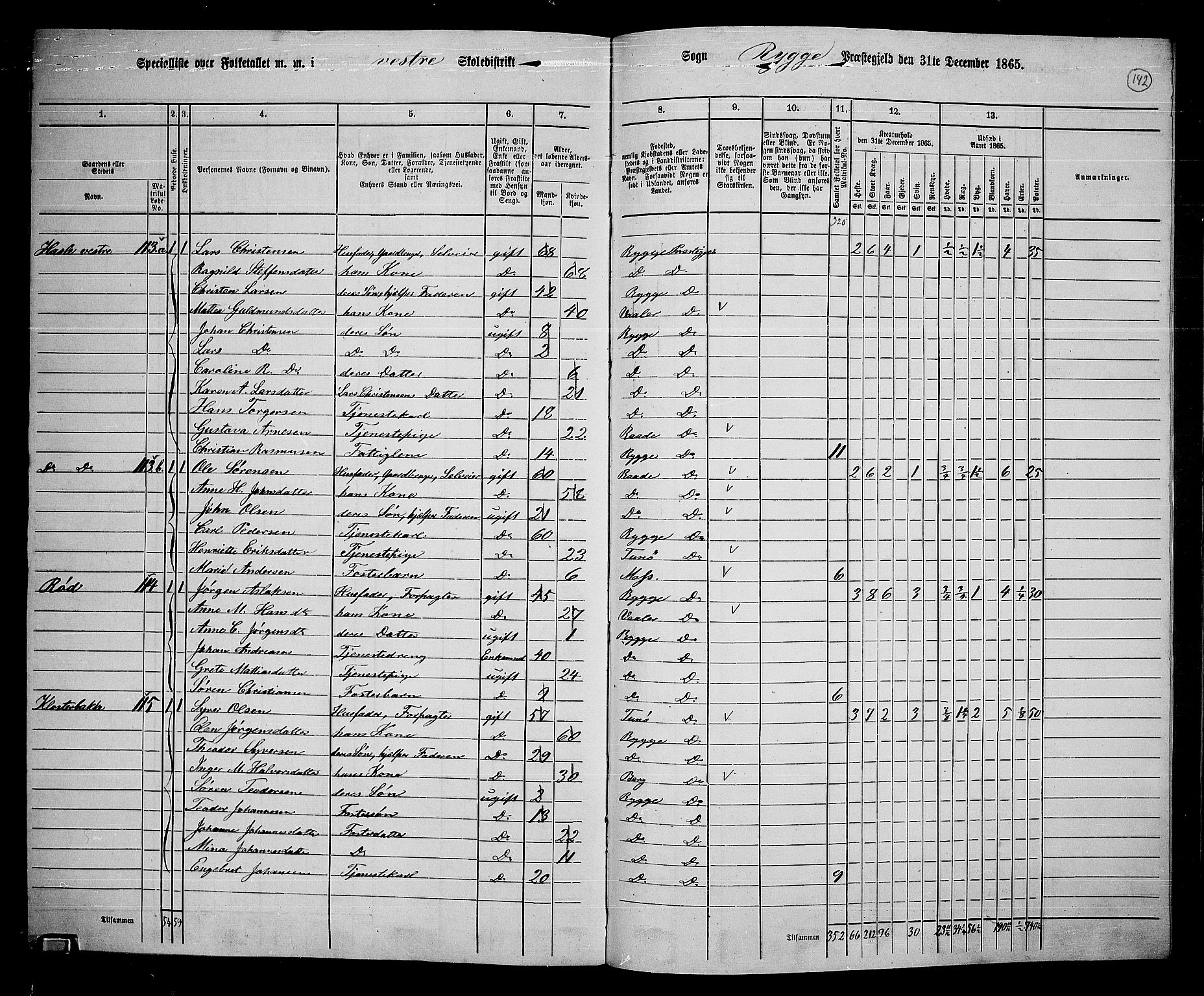 RA, 1865 census for Rygge, 1865, p. 84