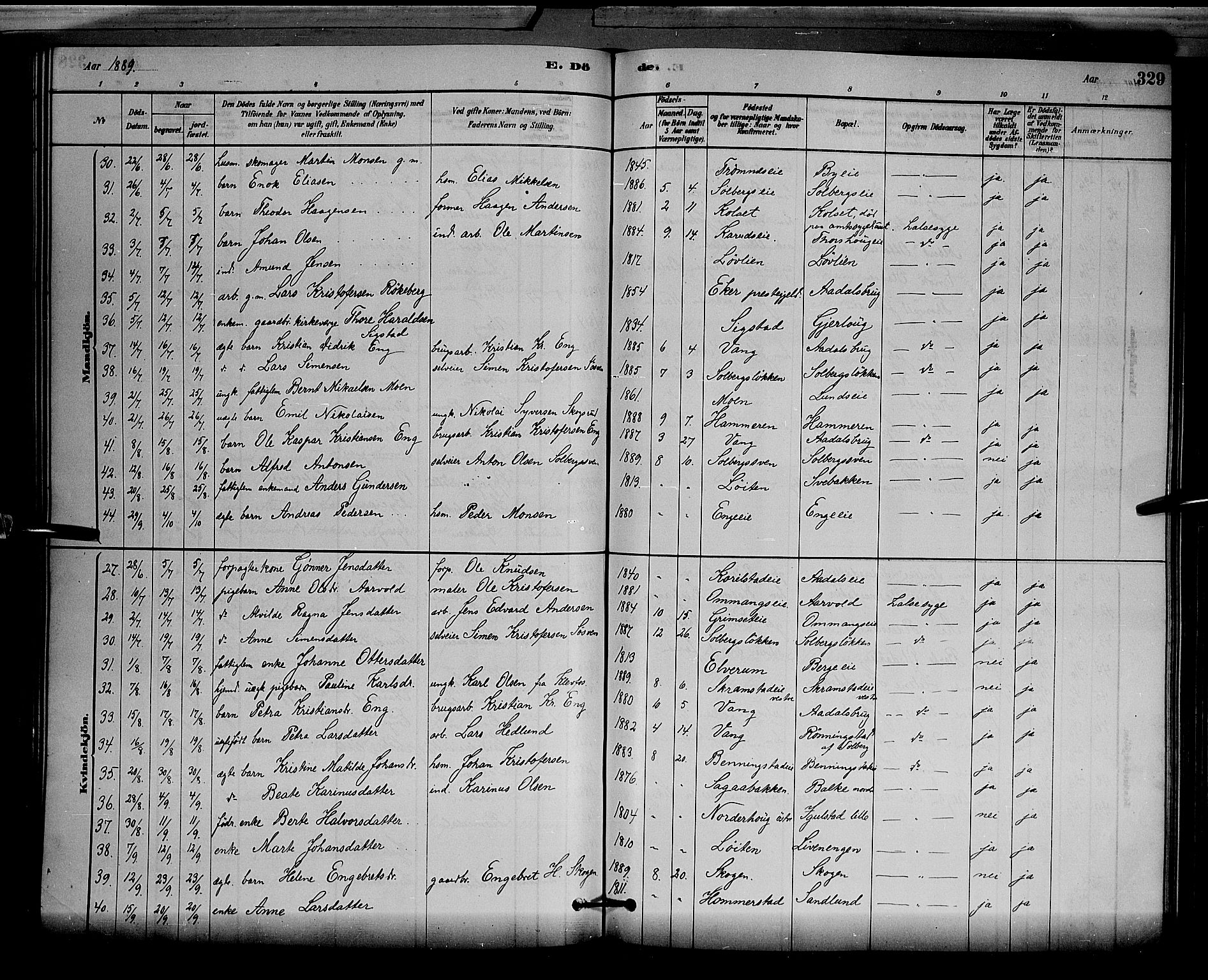 Løten prestekontor, SAH/PREST-022/L/La/L0005: Parish register (copy) no. 5, 1878-1891, p. 329