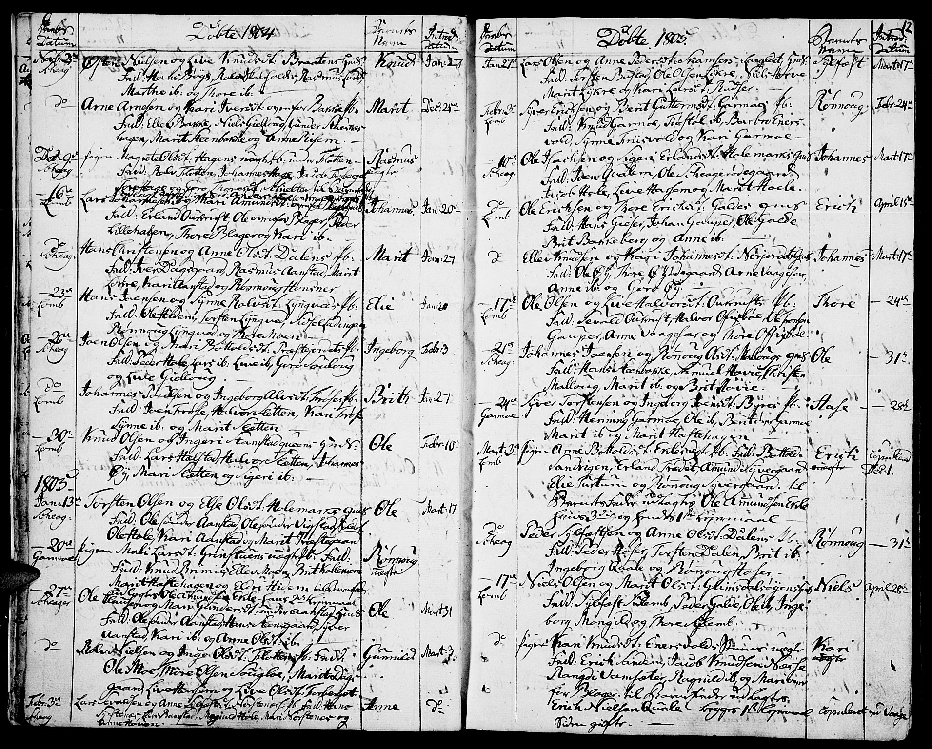 Lom prestekontor, AV/SAH-PREST-070/K/L0003: Parish register (official) no. 3, 1801-1825, p. 12