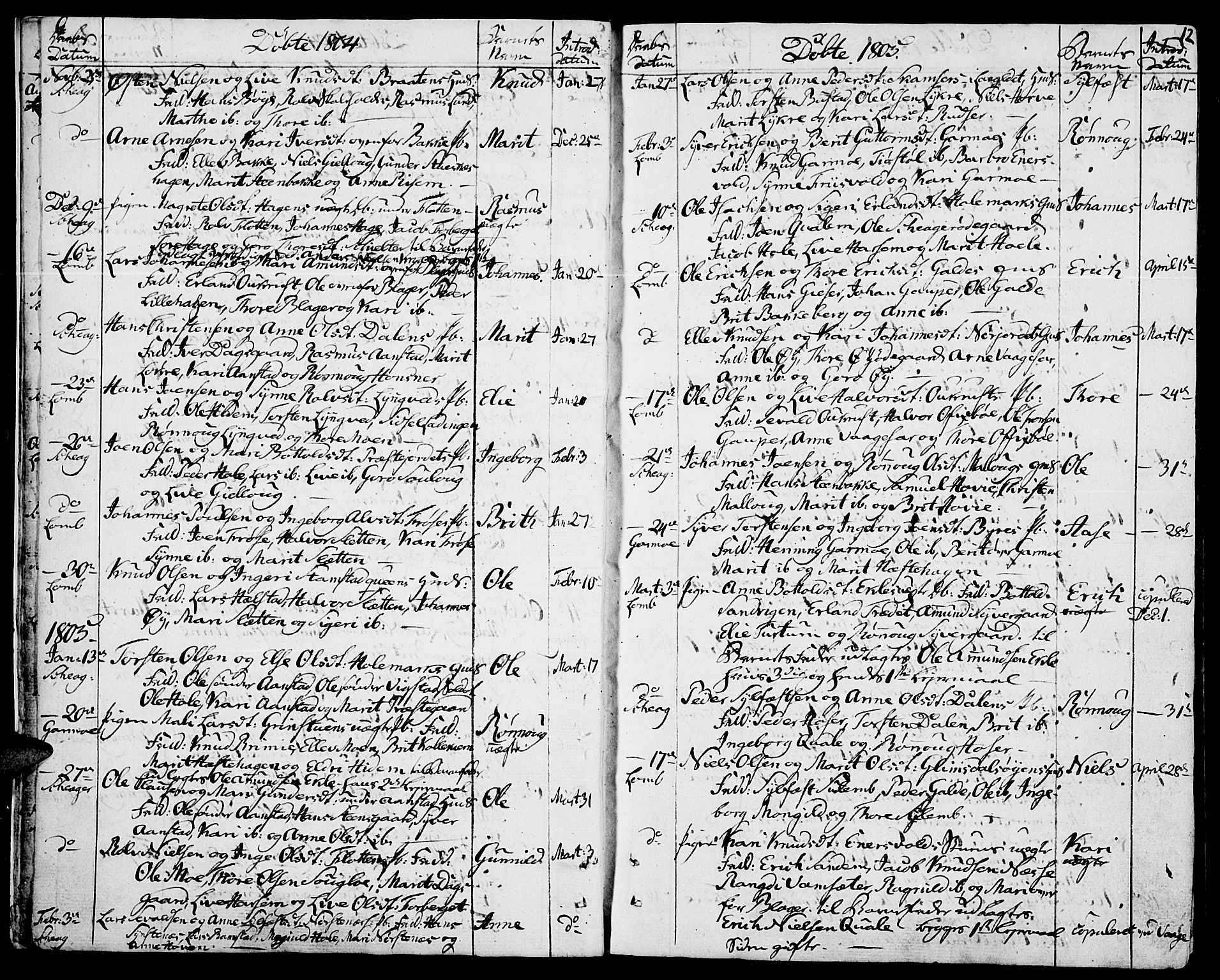 Lom prestekontor, SAH/PREST-070/K/L0003: Parish register (official) no. 3, 1801-1825, p. 12