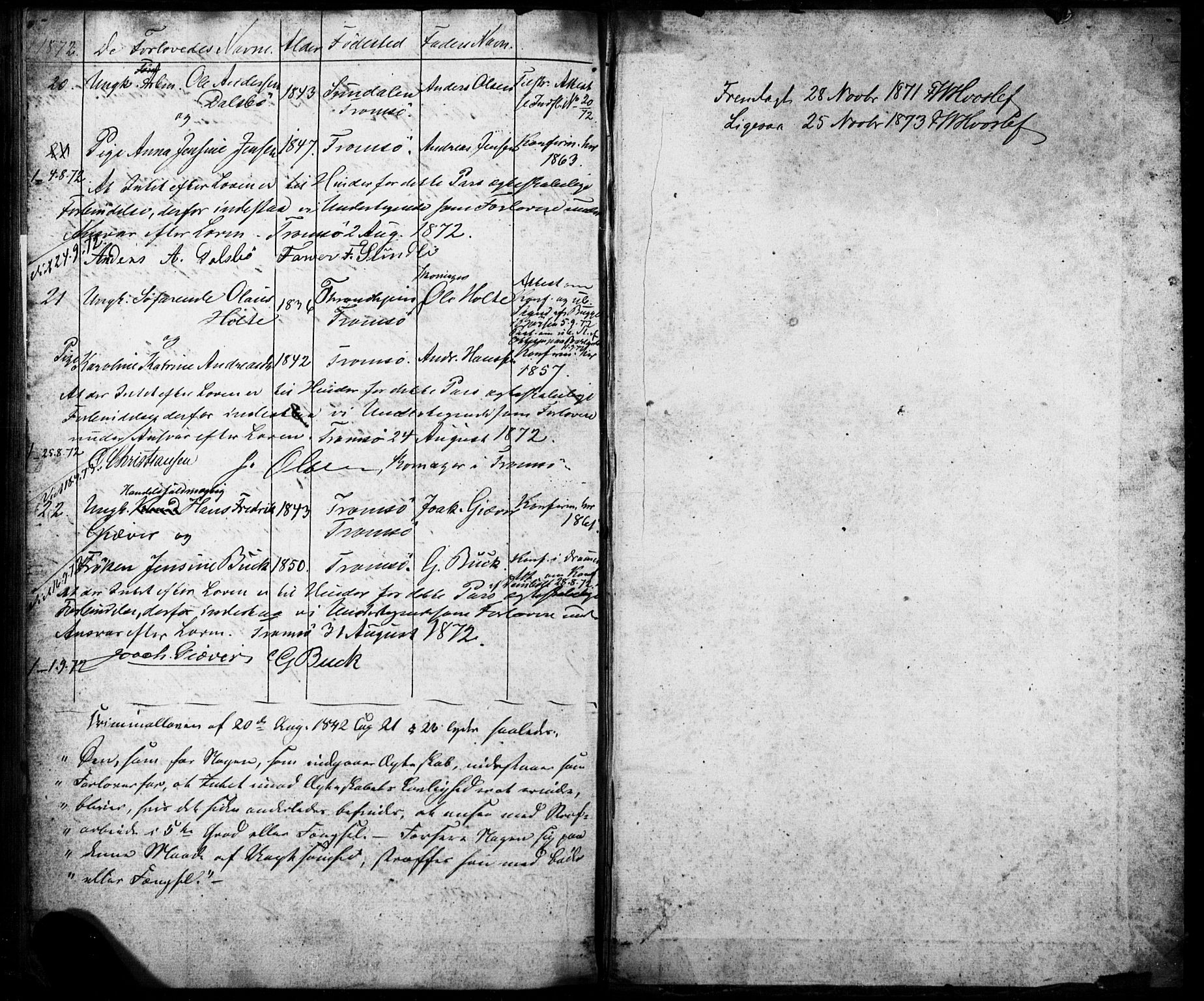 Tromsø sokneprestkontor/stiftsprosti/domprosti, AV/SATØ-S-1343/H/Hc/L0097: Banns register no. 97, 1851-1872