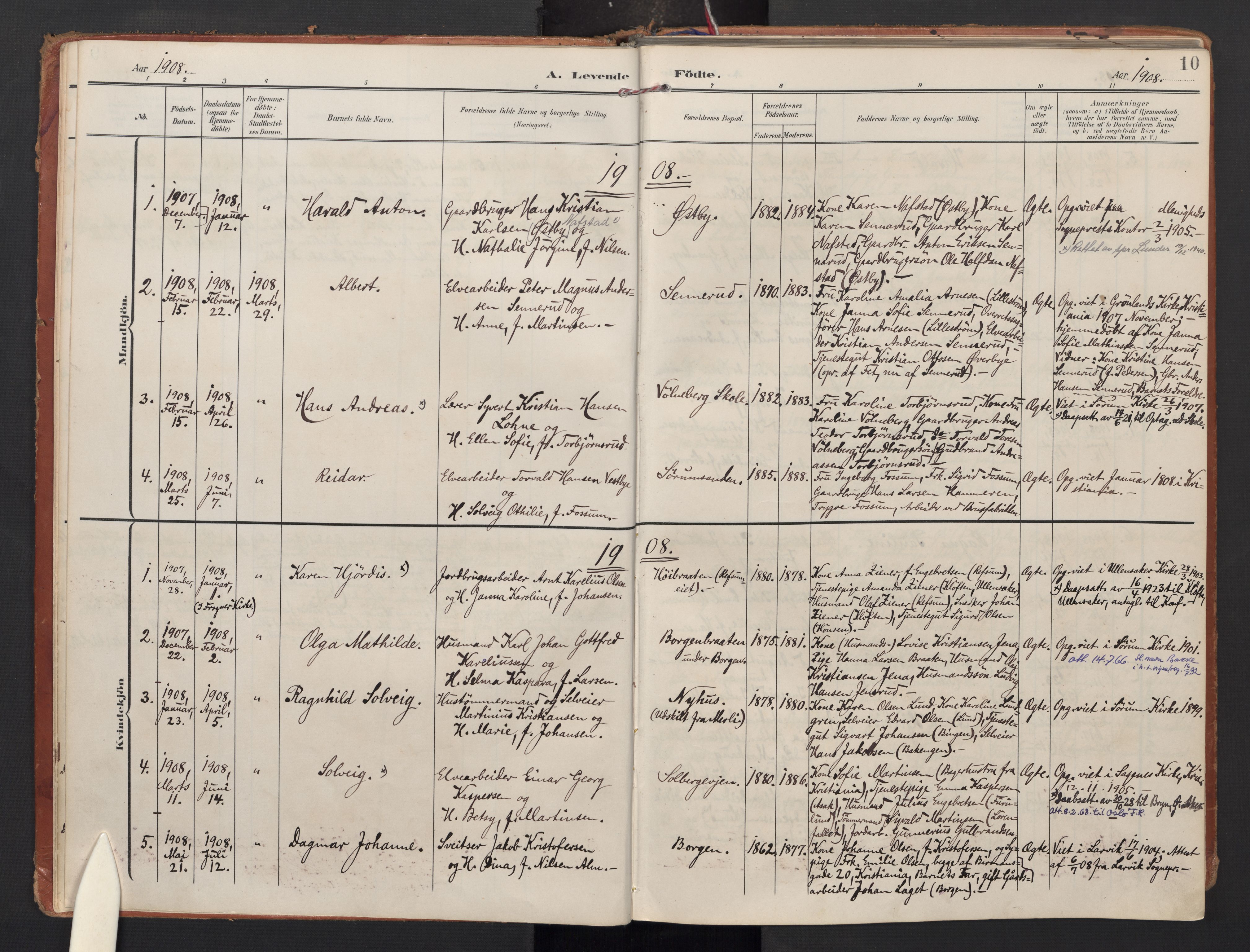 Sørum prestekontor Kirkebøker, AV/SAO-A-10303/F/Fa/L0010: Parish register (official) no. I 10, 1907-1925, p. 10