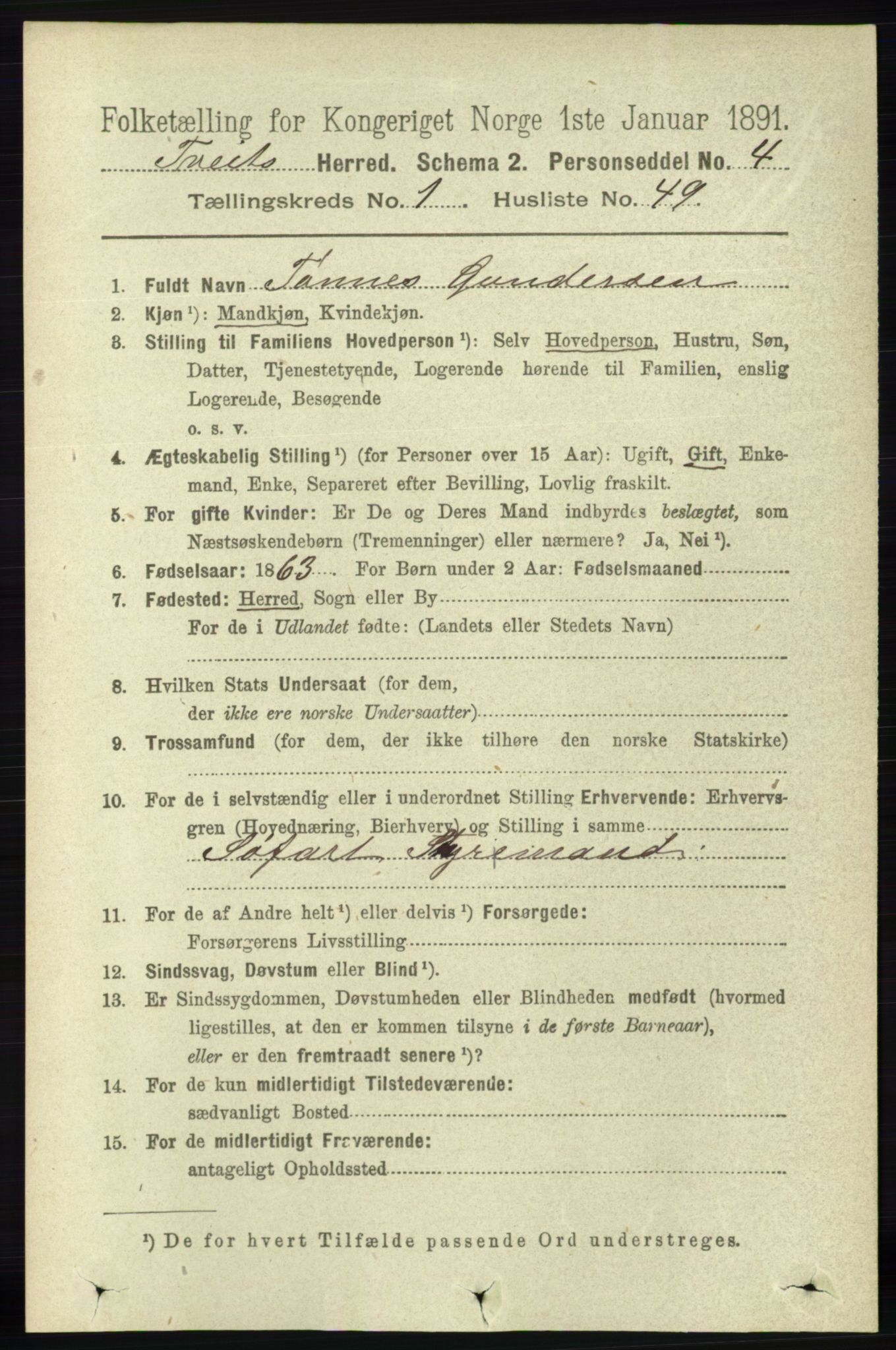 RA, 1891 census for 1013 Tveit, 1891, p. 323