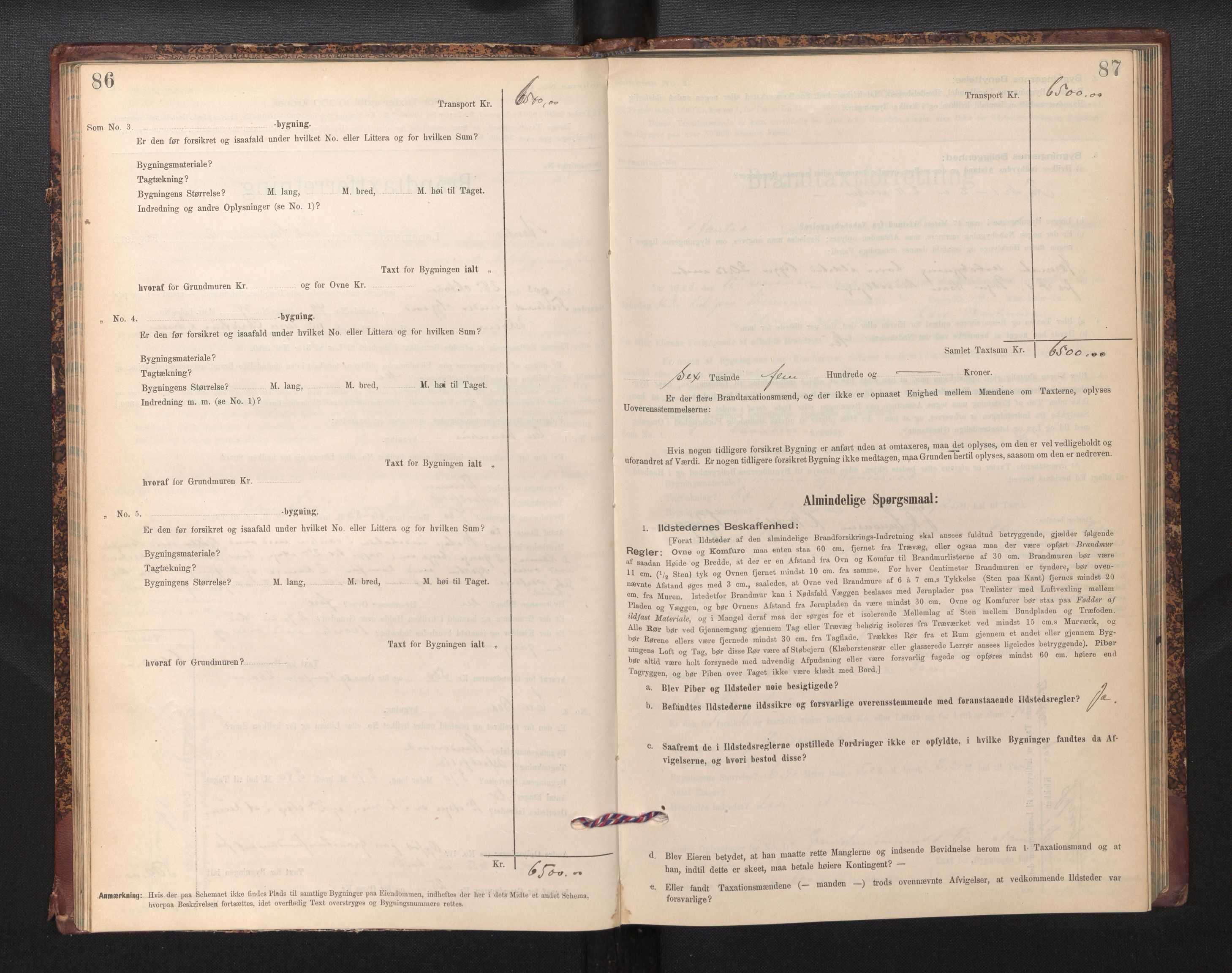 Lensmannen i Årstad, AV/SAB-A-36201/0012/L0013: Branntakstprotokoll,skjematakst, 1901-1907, p. 86-87