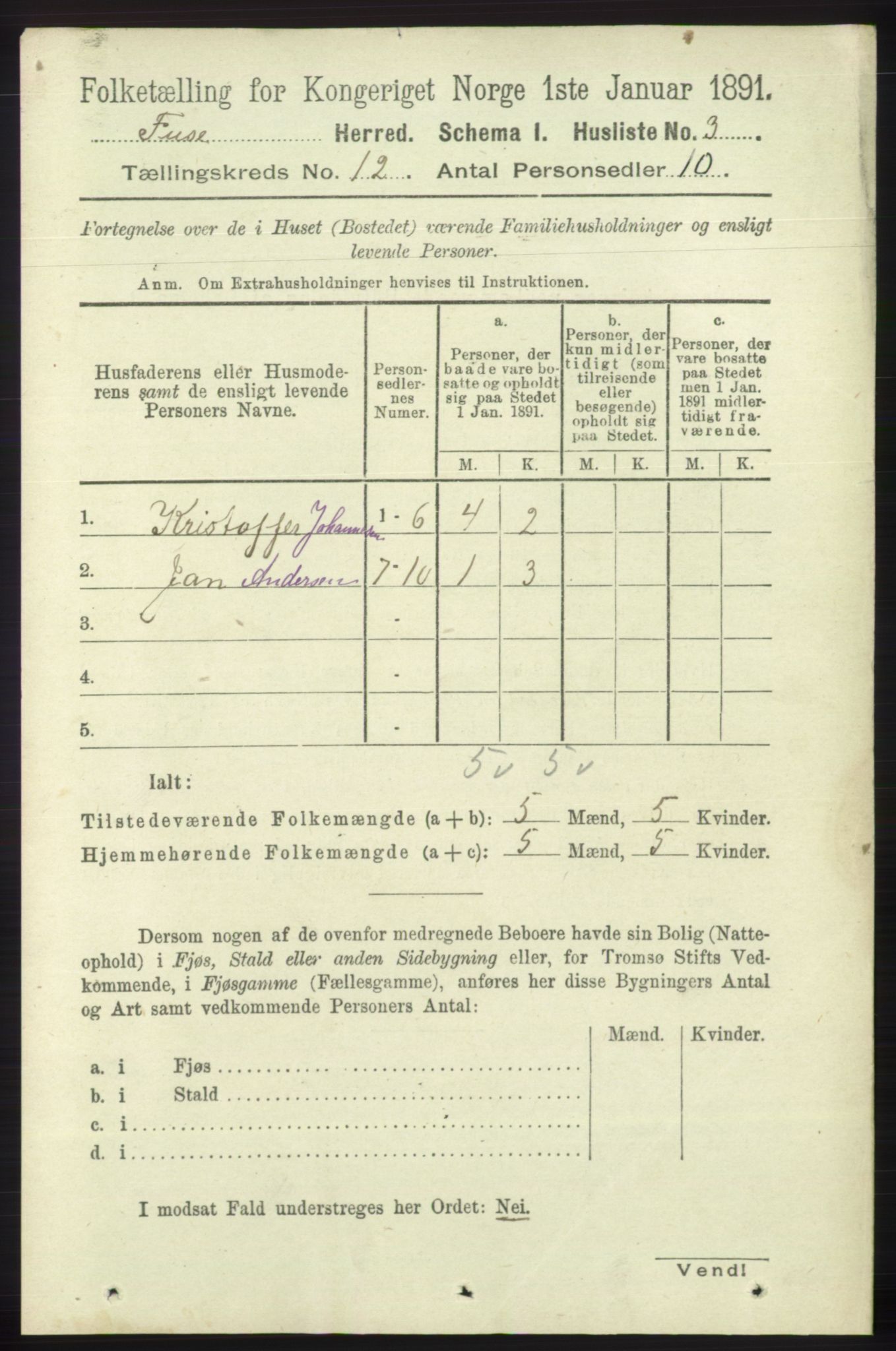 RA, 1891 census for 1241 Fusa, 1891, p. 2303