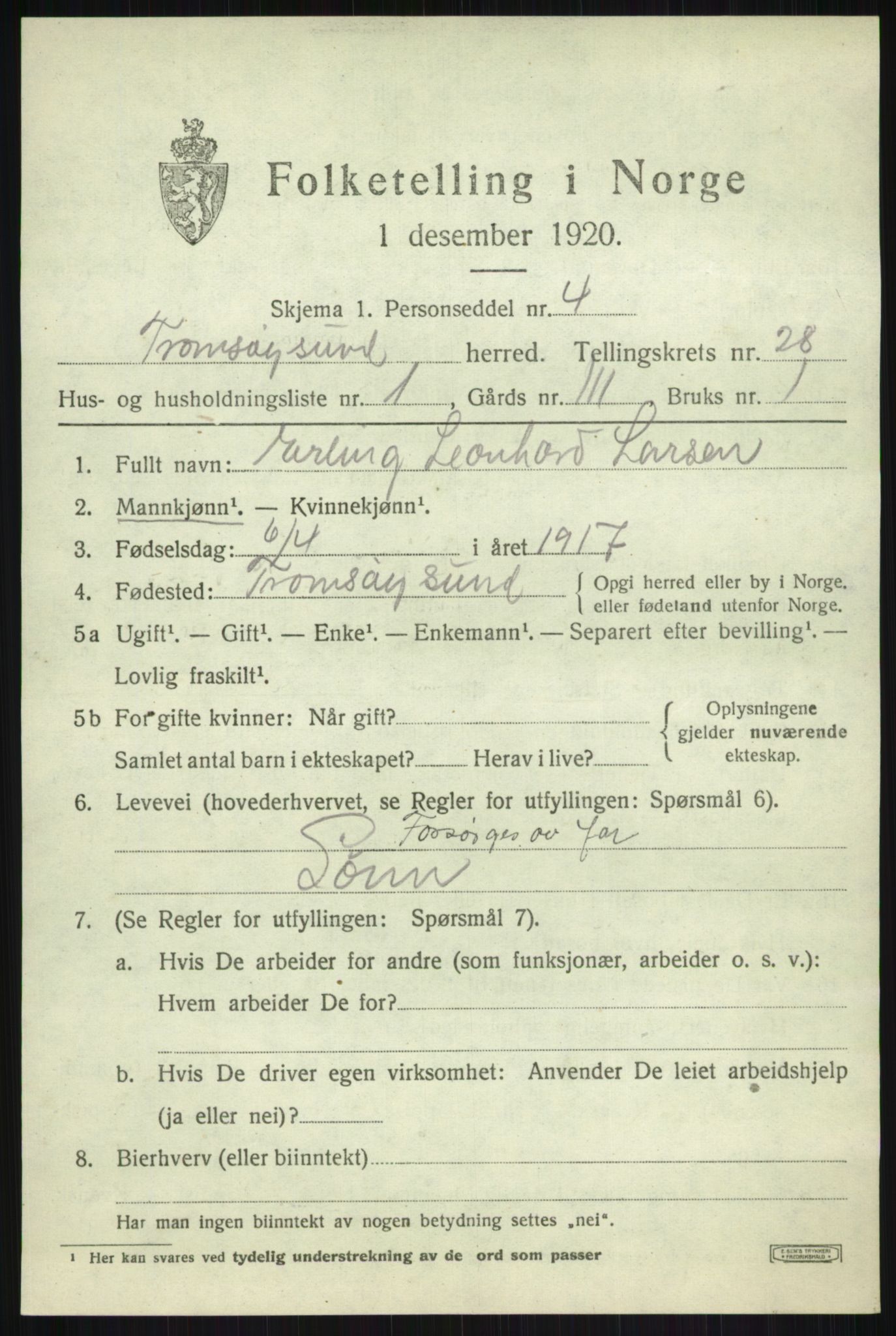 SATØ, 1920 census for Tromsøysund, 1920, p. 12718