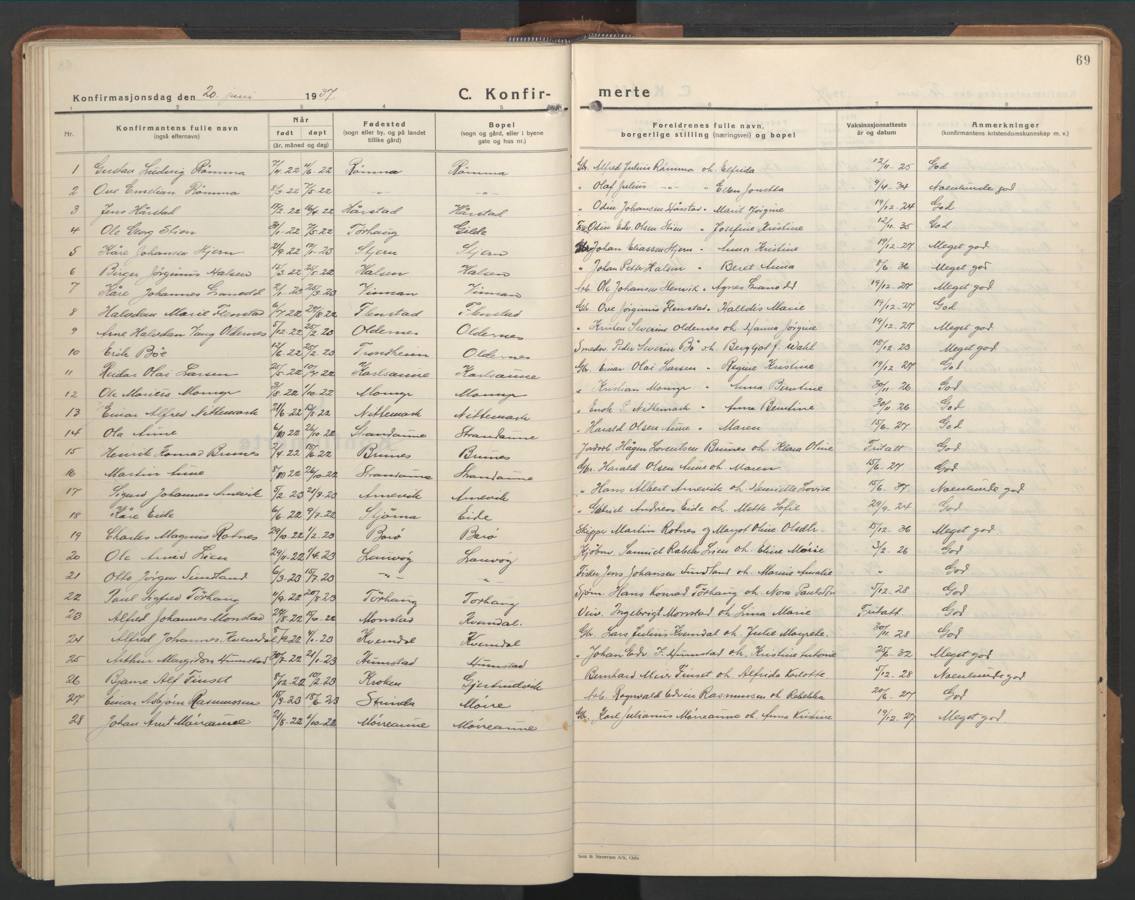 Ministerialprotokoller, klokkerbøker og fødselsregistre - Sør-Trøndelag, SAT/A-1456/655/L0690: Parish register (copy) no. 655C06, 1937-1950, p. 69