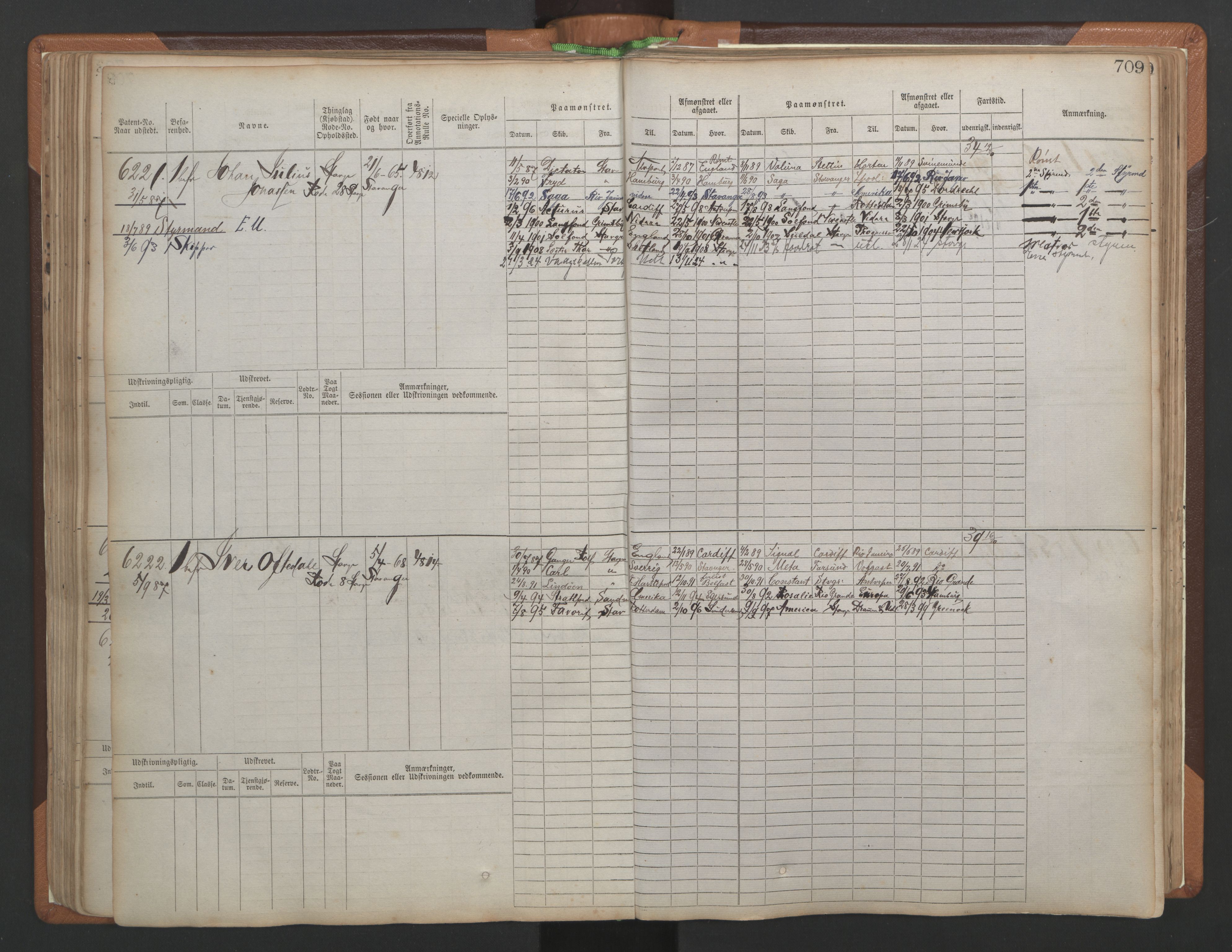 Stavanger sjømannskontor, AV/SAST-A-102006/F/Fb/Fbb/L0010: Sjøfartshovedrulle, patentnr. 6007-6606 (del 1), 1887-1896, p. 113