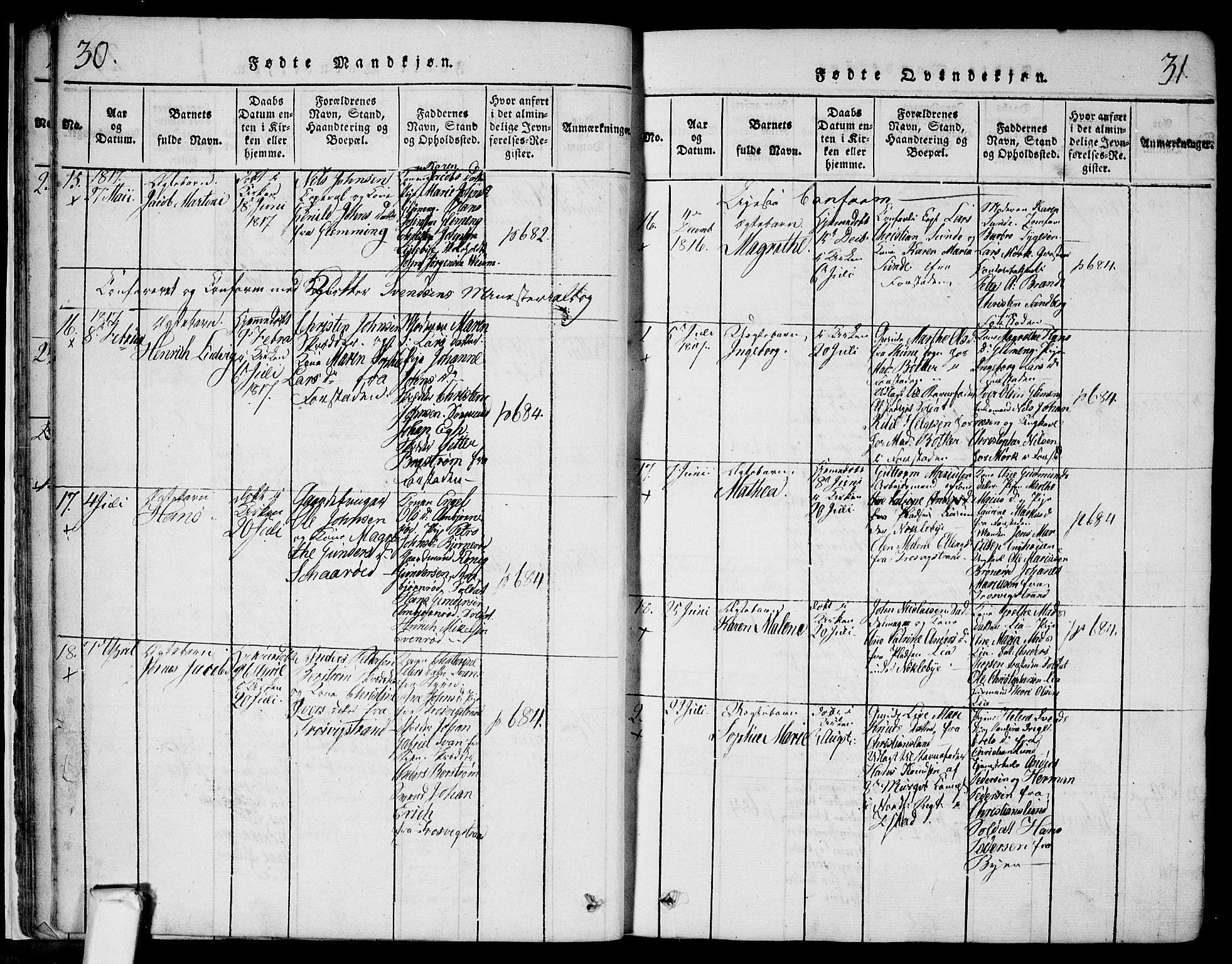 Glemmen prestekontor Kirkebøker, AV/SAO-A-10908/F/Fa/L0004: Parish register (official) no. 4, 1816-1838, p. 30-31