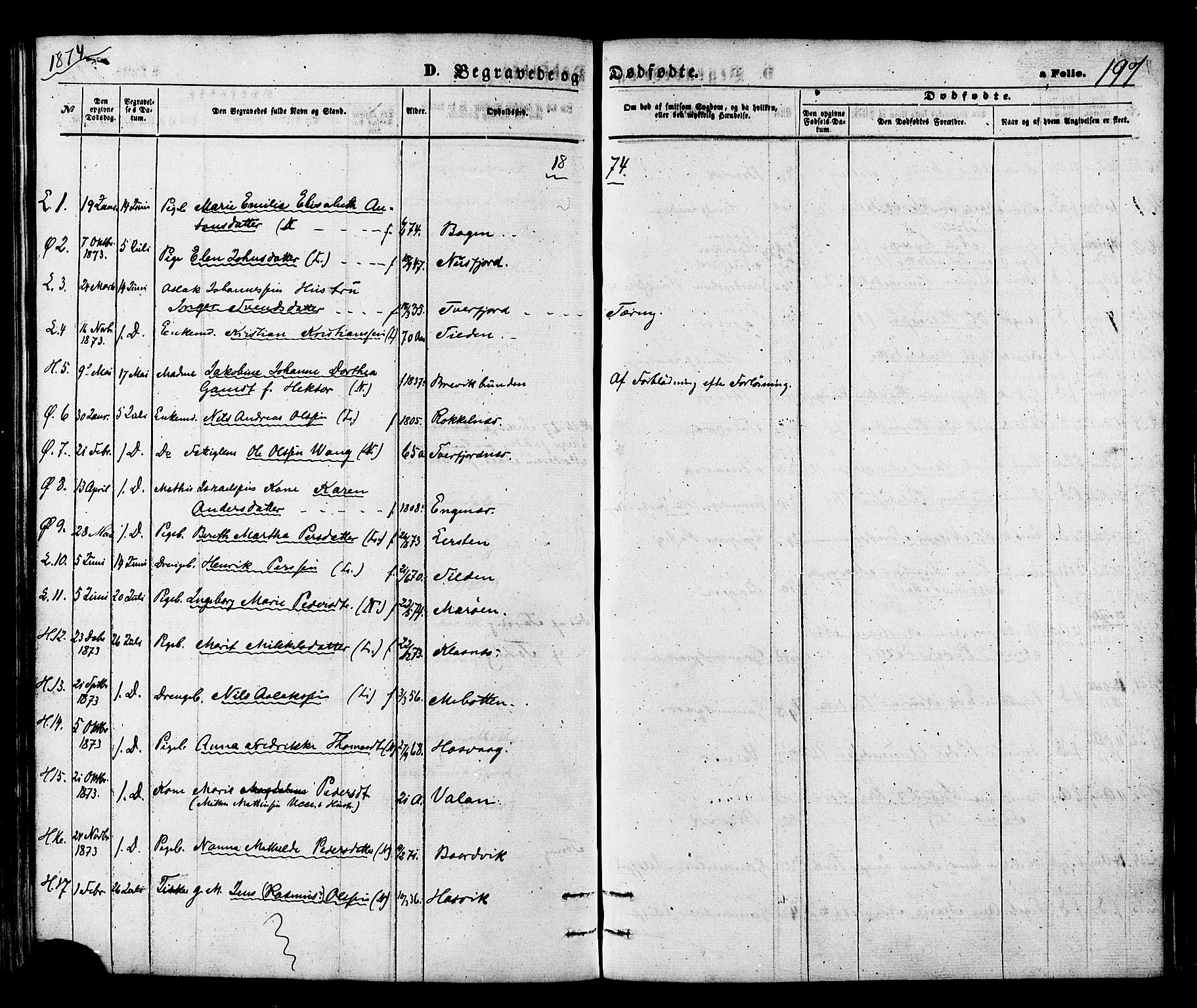 Loppa sokneprestkontor, SATØ/S-1339/H/Ha/L0005kirke: Parish register (official) no. 5, 1869-1878, p. 197