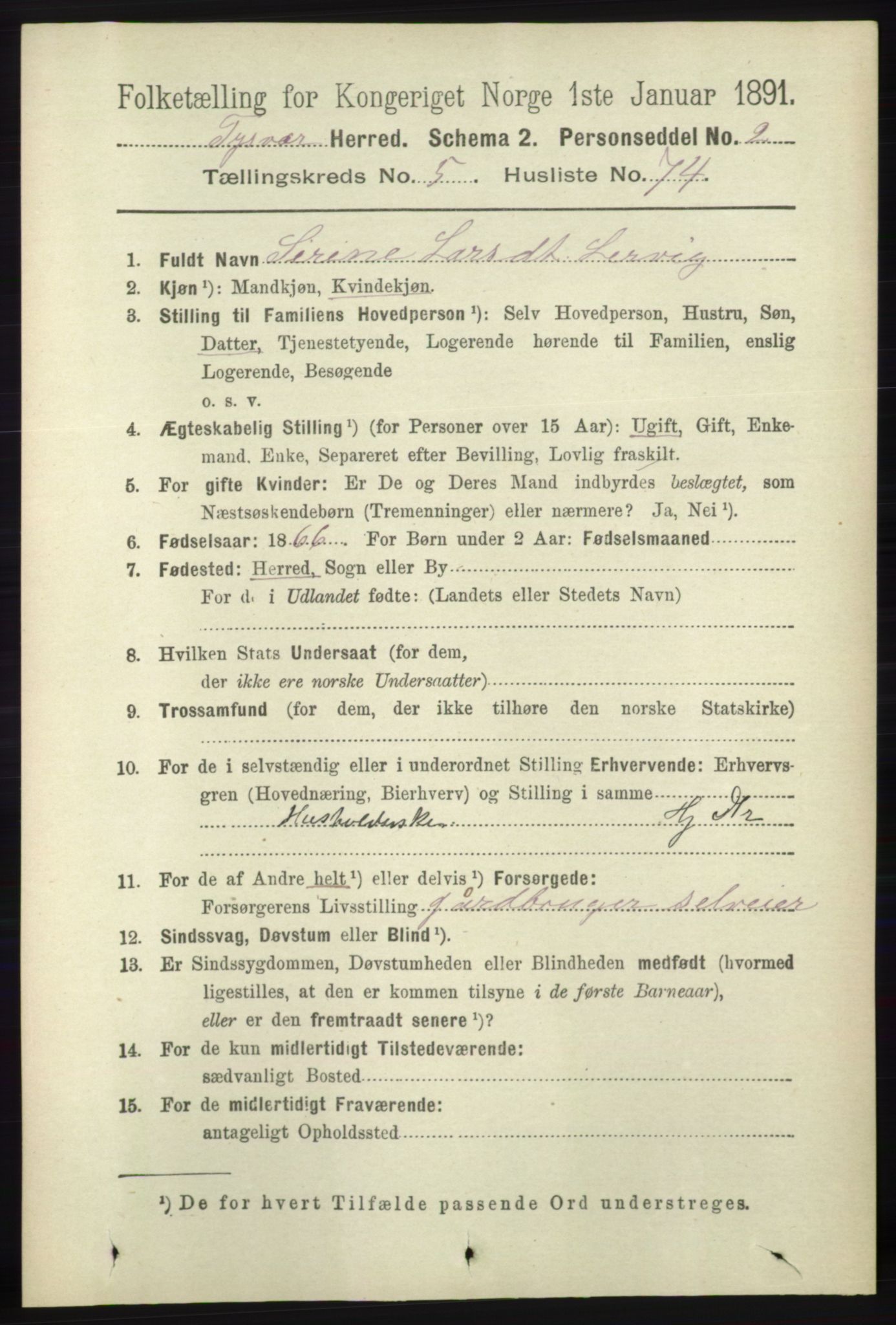 RA, 1891 census for 1146 Tysvær, 1891, p. 2227