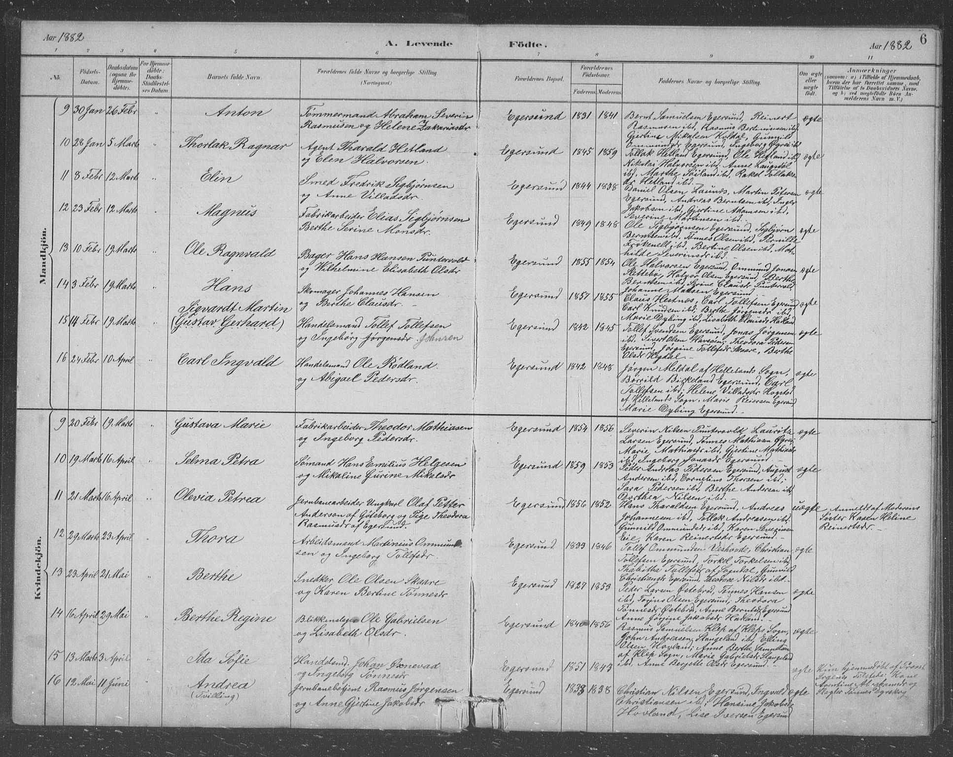 Eigersund sokneprestkontor, AV/SAST-A-101807/001/30/30BB/L0008: Parish register (copy) no. B 8, 1882-1892, p. 6