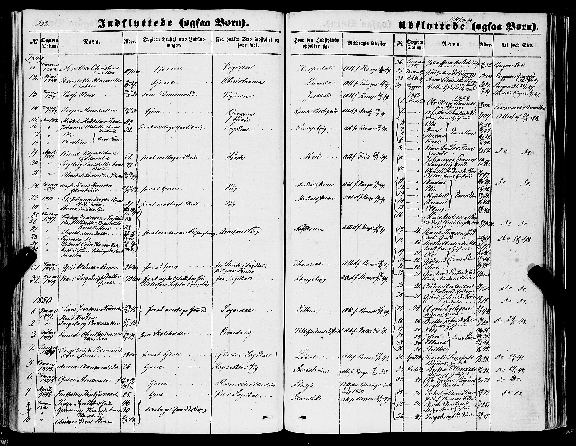 Balestrand sokneprestembete, AV/SAB-A-79601/H/Haa/Haaa/L0002: Parish register (official) no. A 2, 1847-1866, p. 232