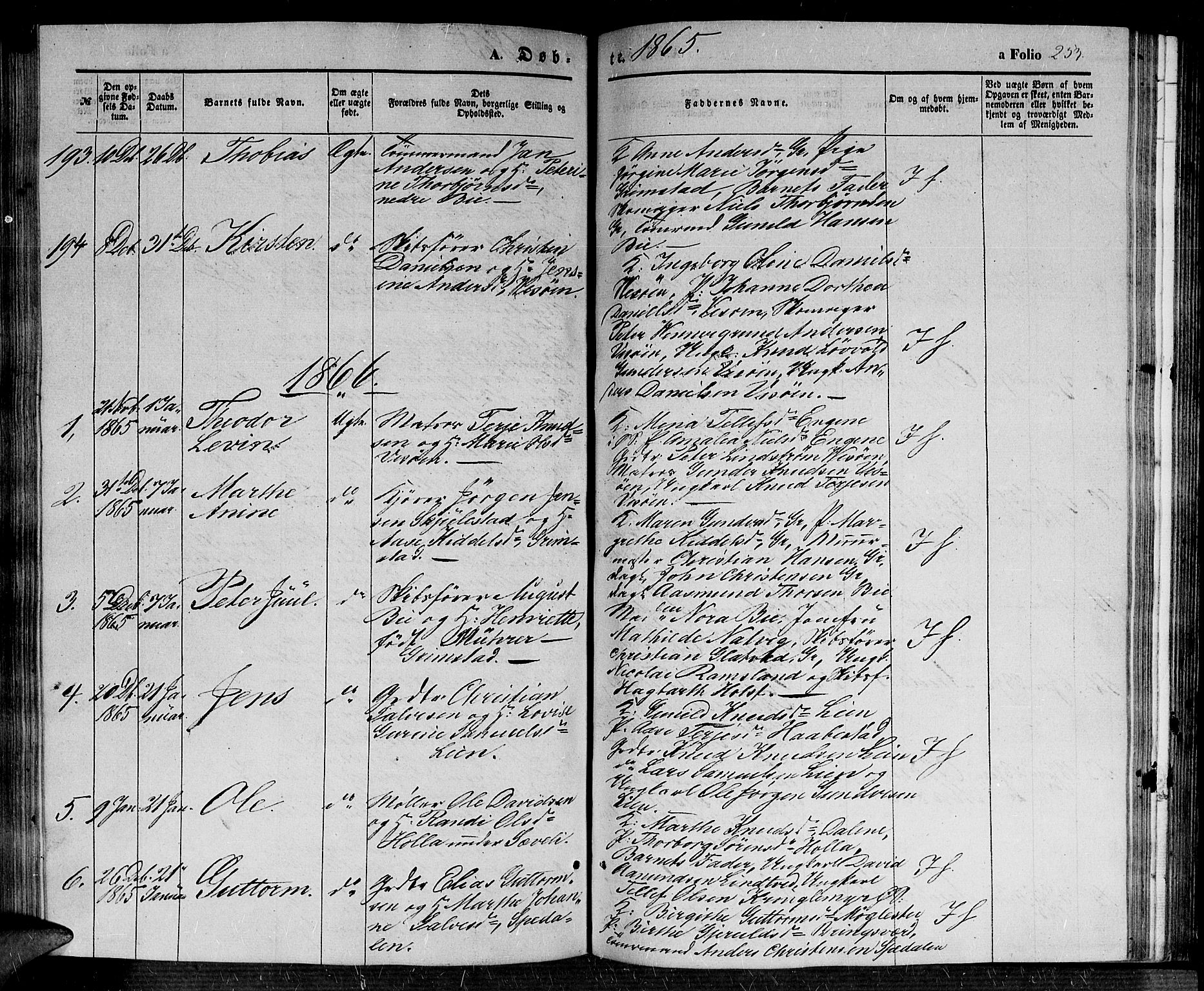 Fjære sokneprestkontor, SAK/1111-0011/F/Fb/L0008: Parish register (copy) no. B 8, 1854-1867, p. 253