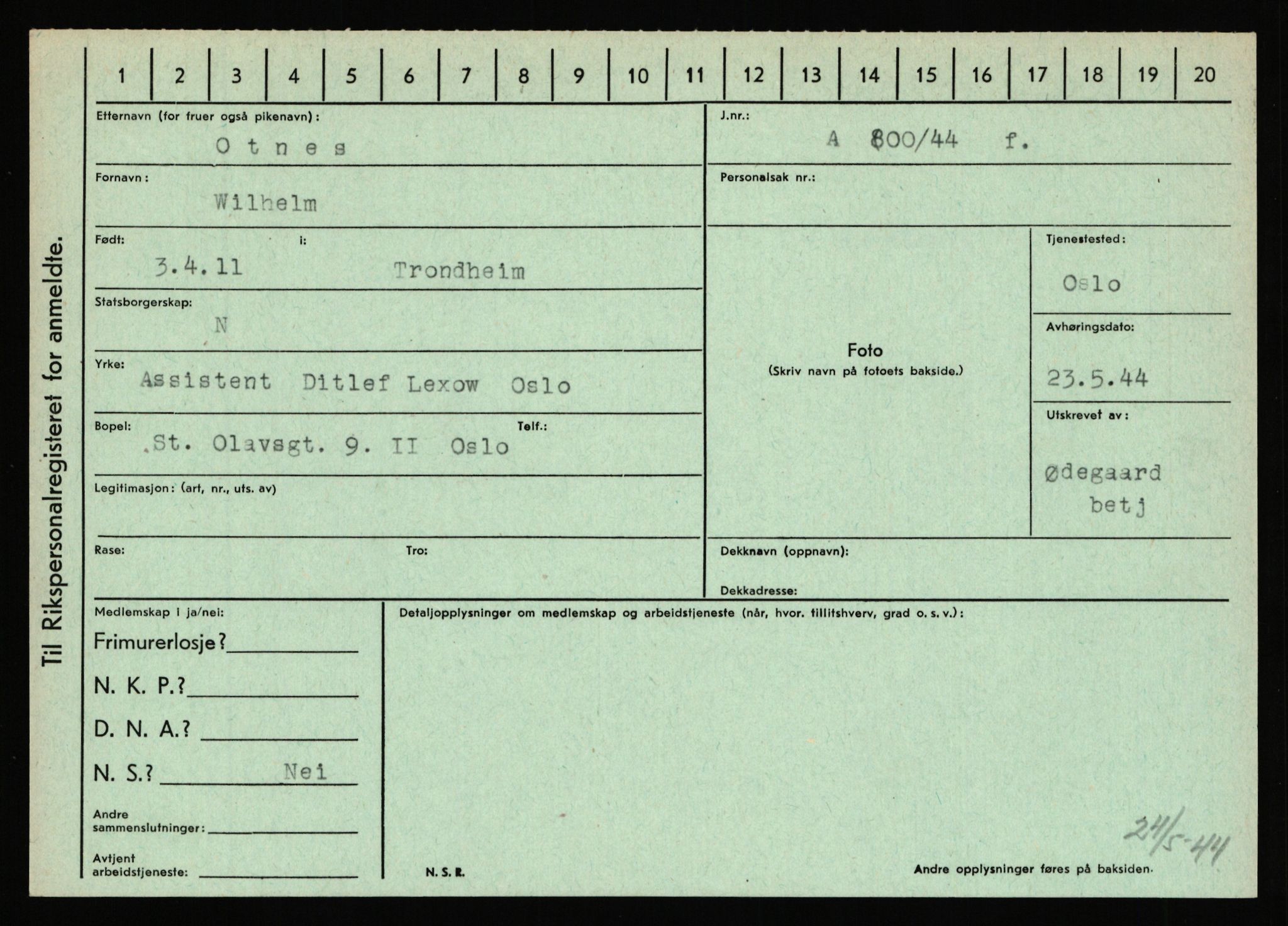 Statspolitiet - Hovedkontoret / Osloavdelingen, AV/RA-S-1329/C/Ca/L0012: Oanæs - Quistgaard	, 1943-1945, p. 2689