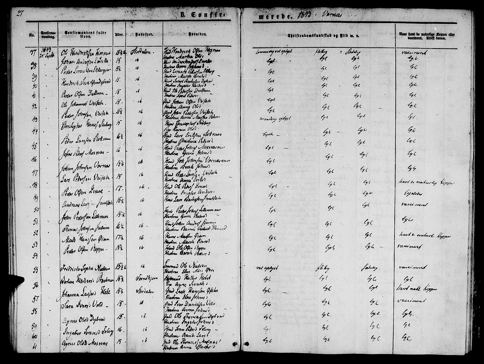 Ministerialprotokoller, klokkerbøker og fødselsregistre - Nord-Trøndelag, AV/SAT-A-1458/709/L0073: Parish register (official) no. 709A13, 1841-1844, p. 27