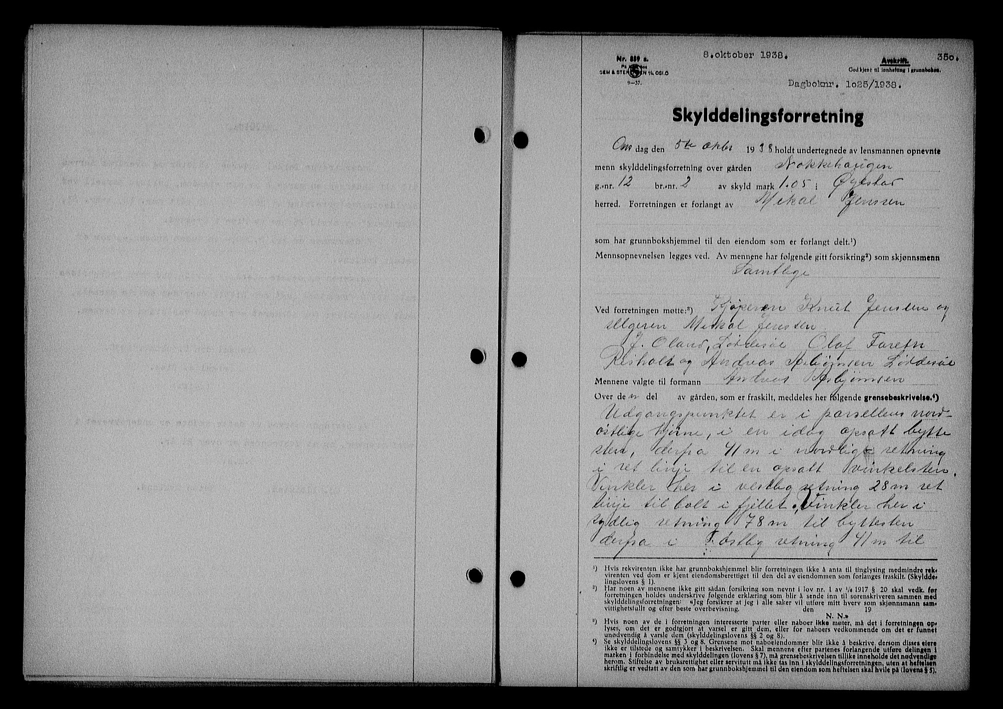 Nedenes sorenskriveri, SAK/1221-0006/G/Gb/Gba/L0045: Mortgage book no. 41, 1938-1938, Diary no: : 1025/1938