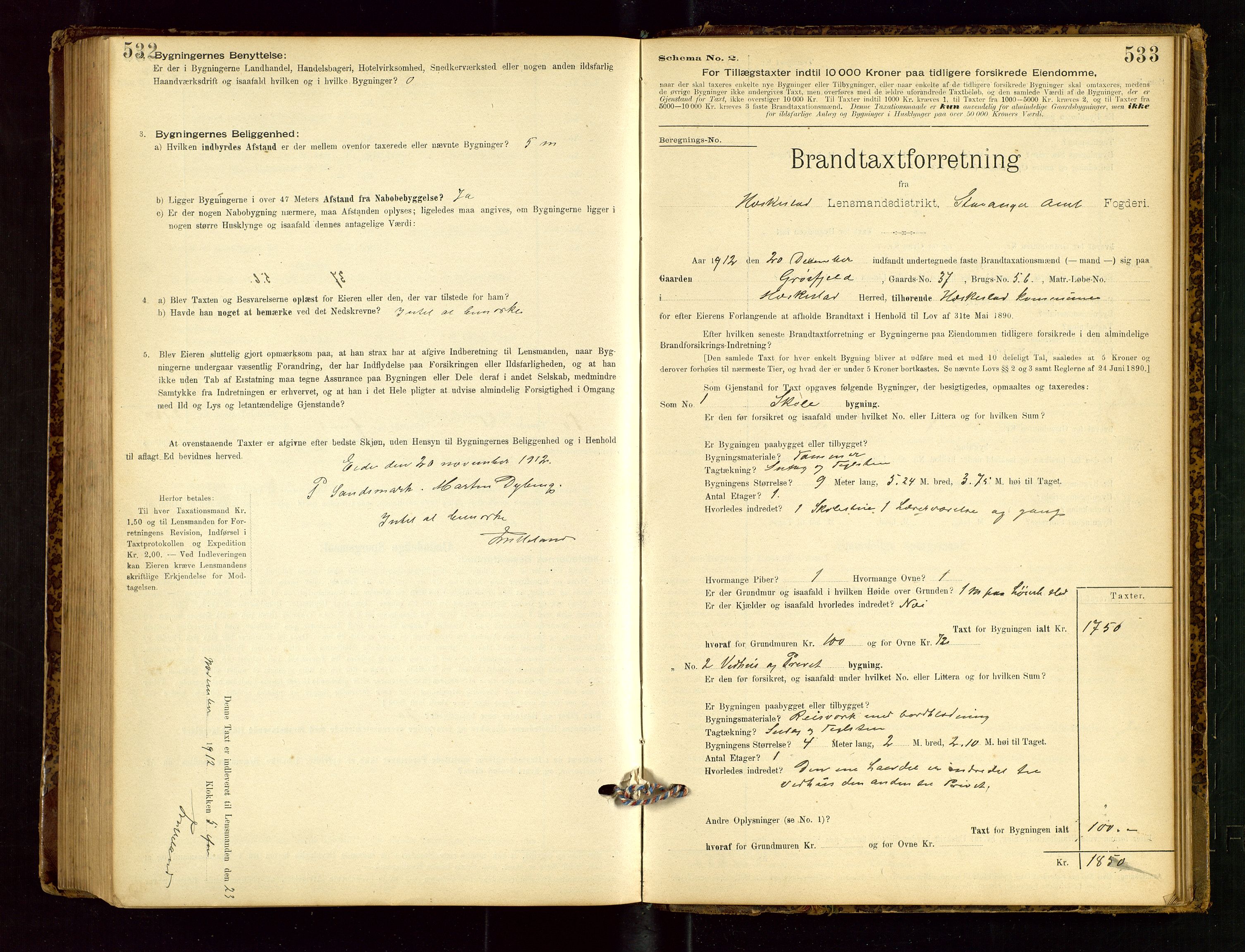 Heskestad lensmannskontor, SAST/A-100304/Gob/L0001: "Brandtaxationsprotokol", 1894-1915, p. 532-533