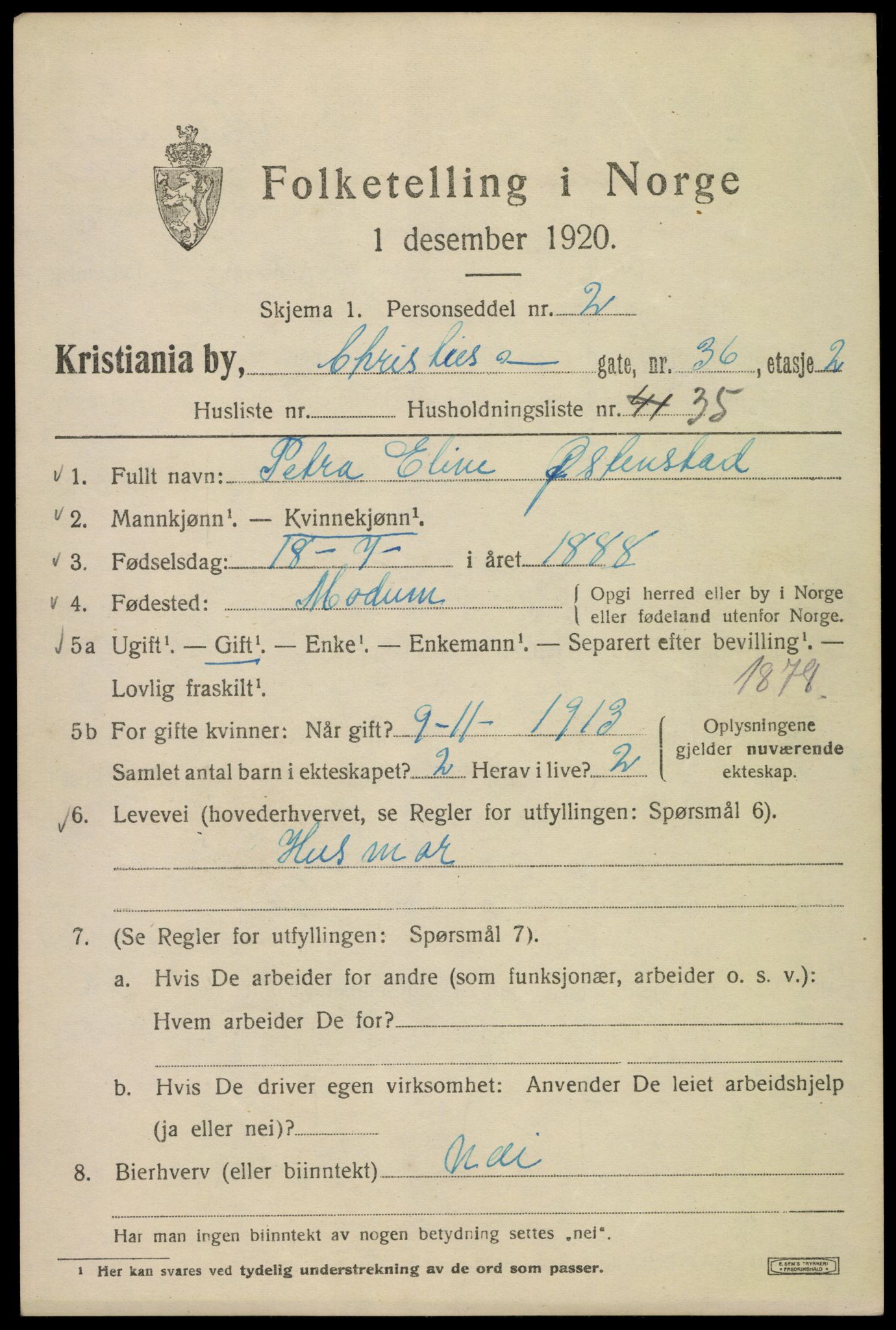 SAO, 1920 census for Kristiania, 1920, p. 186919