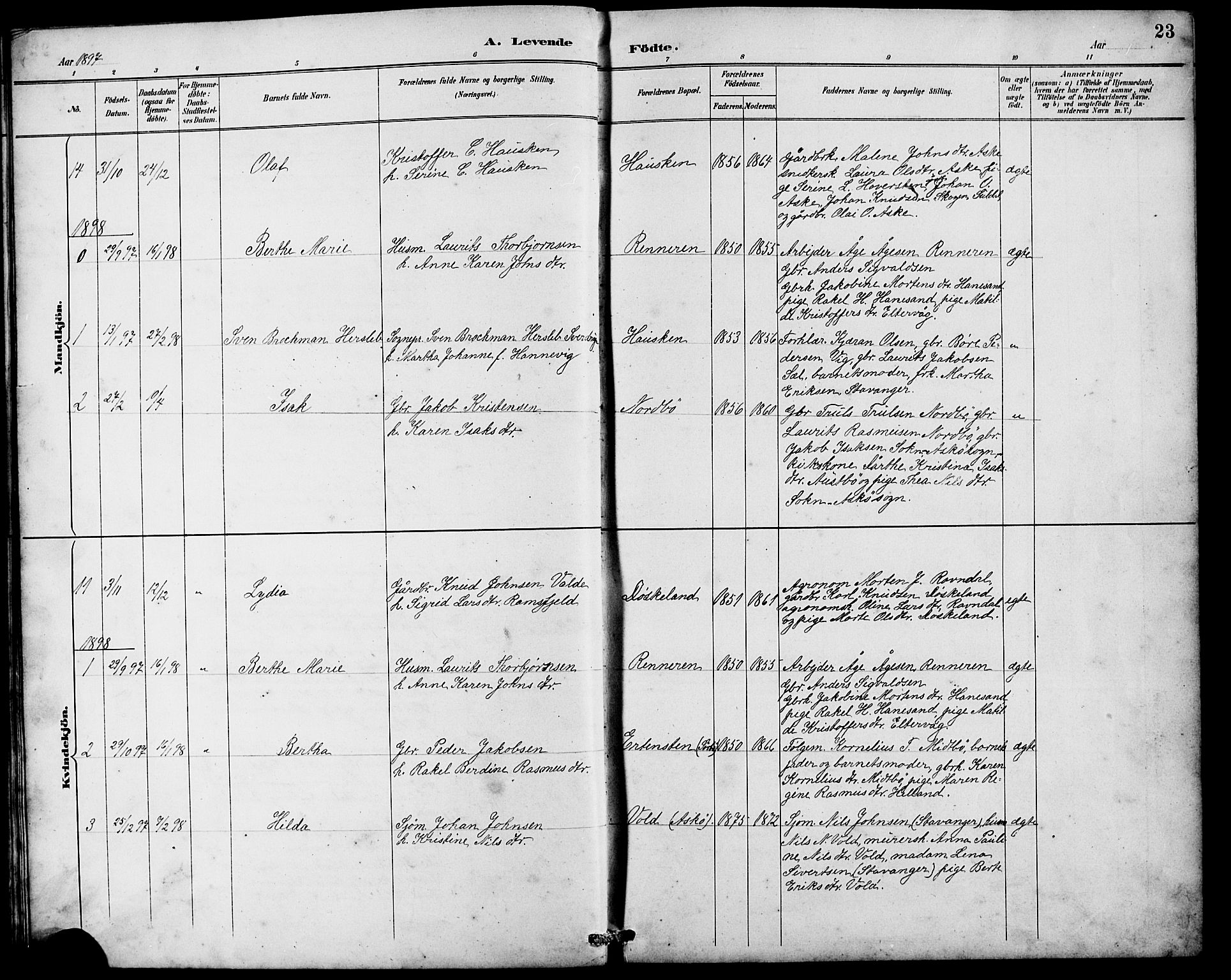 Rennesøy sokneprestkontor, AV/SAST-A -101827/H/Ha/Hab/L0010: Parish register (copy) no. B 9, 1890-1918, p. 23