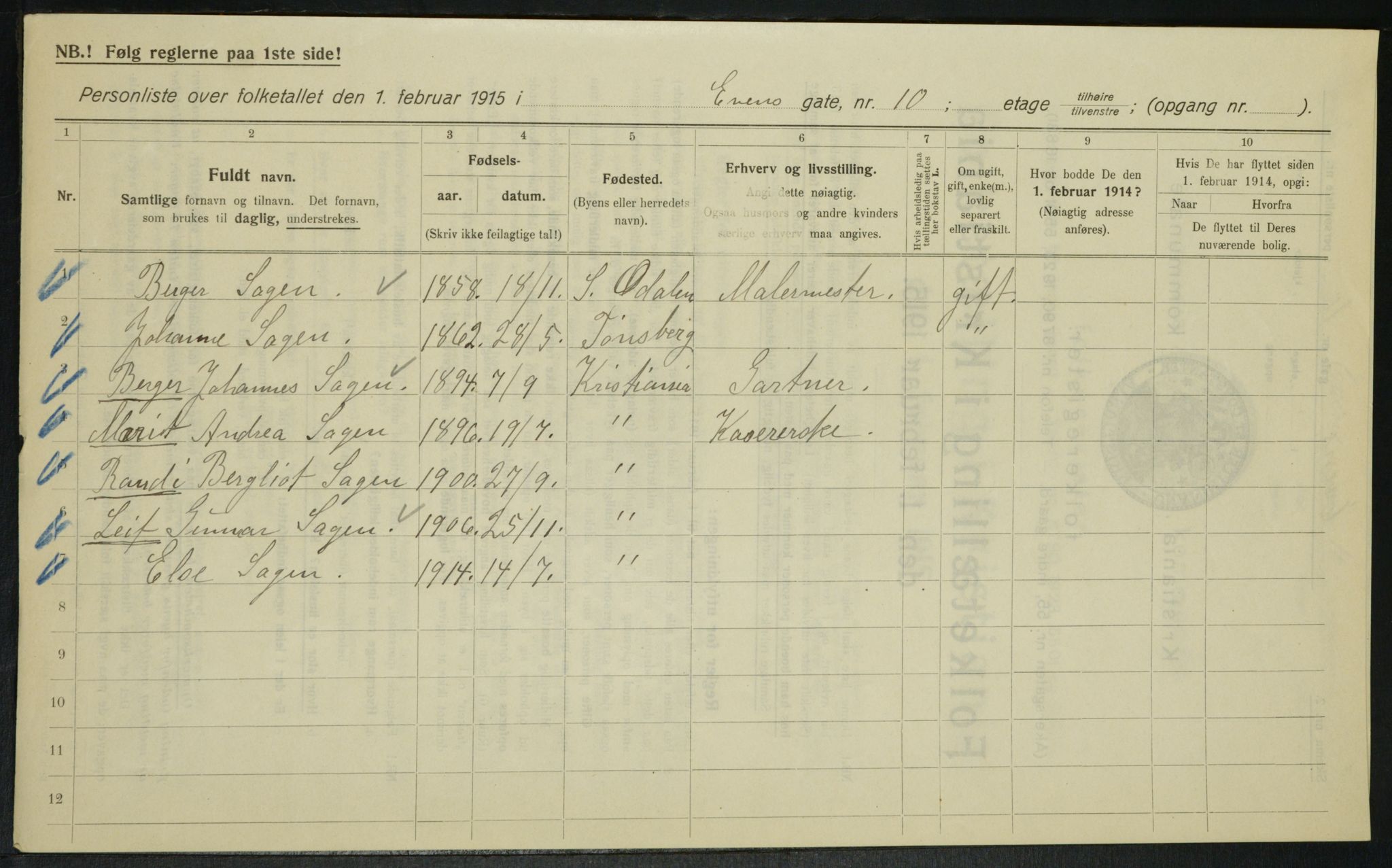 OBA, Municipal Census 1915 for Kristiania, 1915, p. 22489