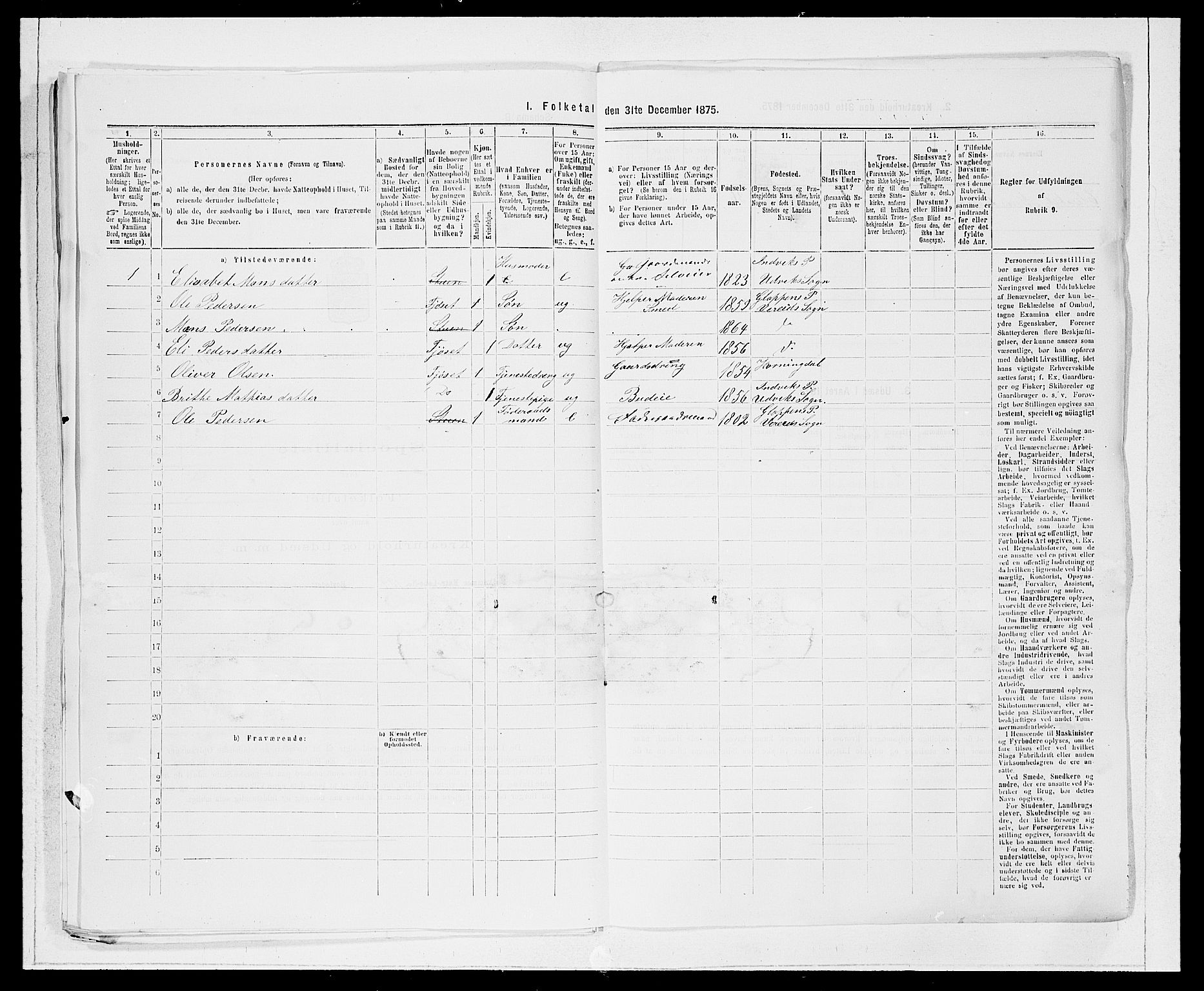 SAB, 1875 Census for 1445P Gloppen, 1875, p. 852