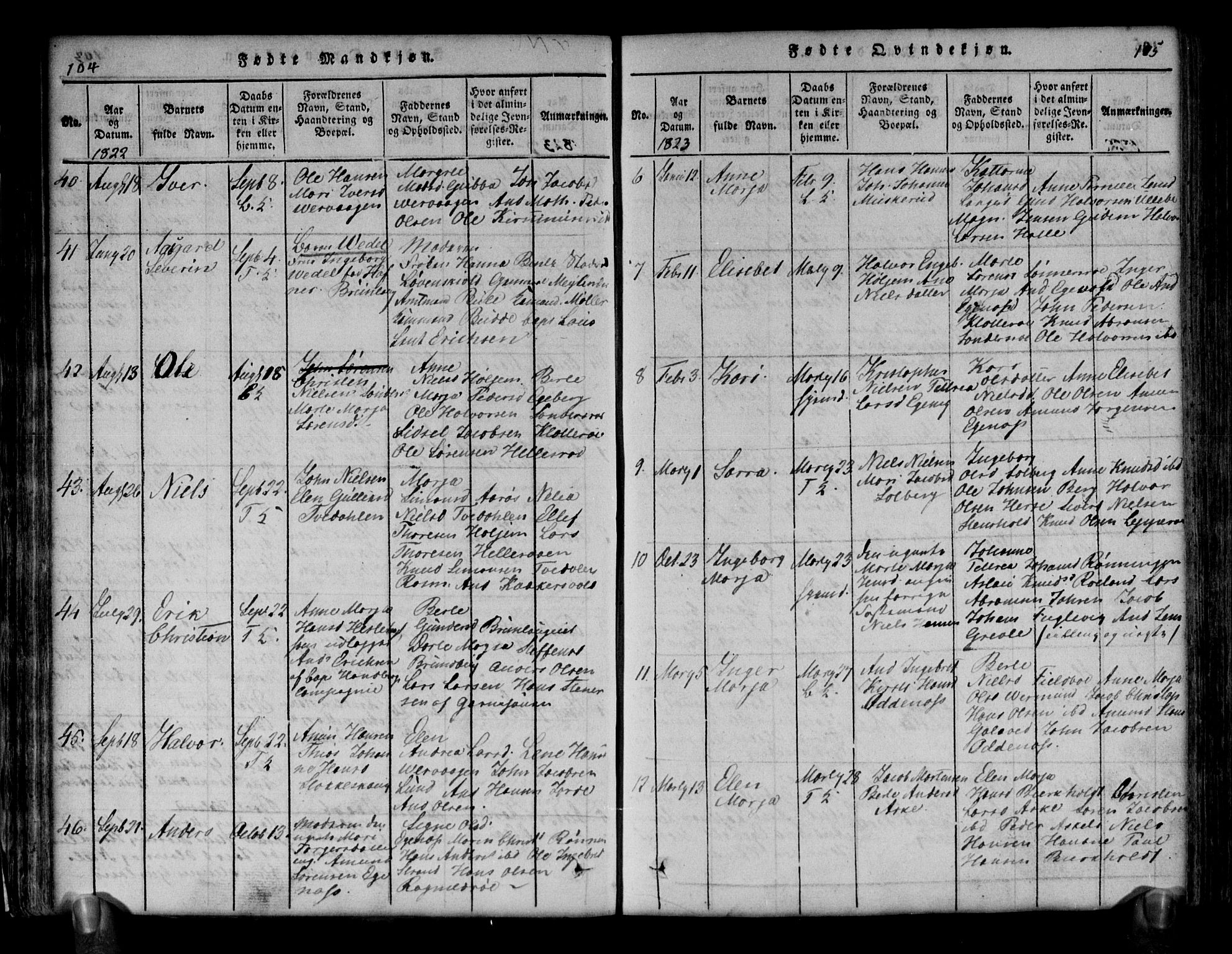 Brunlanes kirkebøker, AV/SAKO-A-342/G/Ga/L0001: Parish register (copy) no. I 1, 1814-1834, p. 104-105