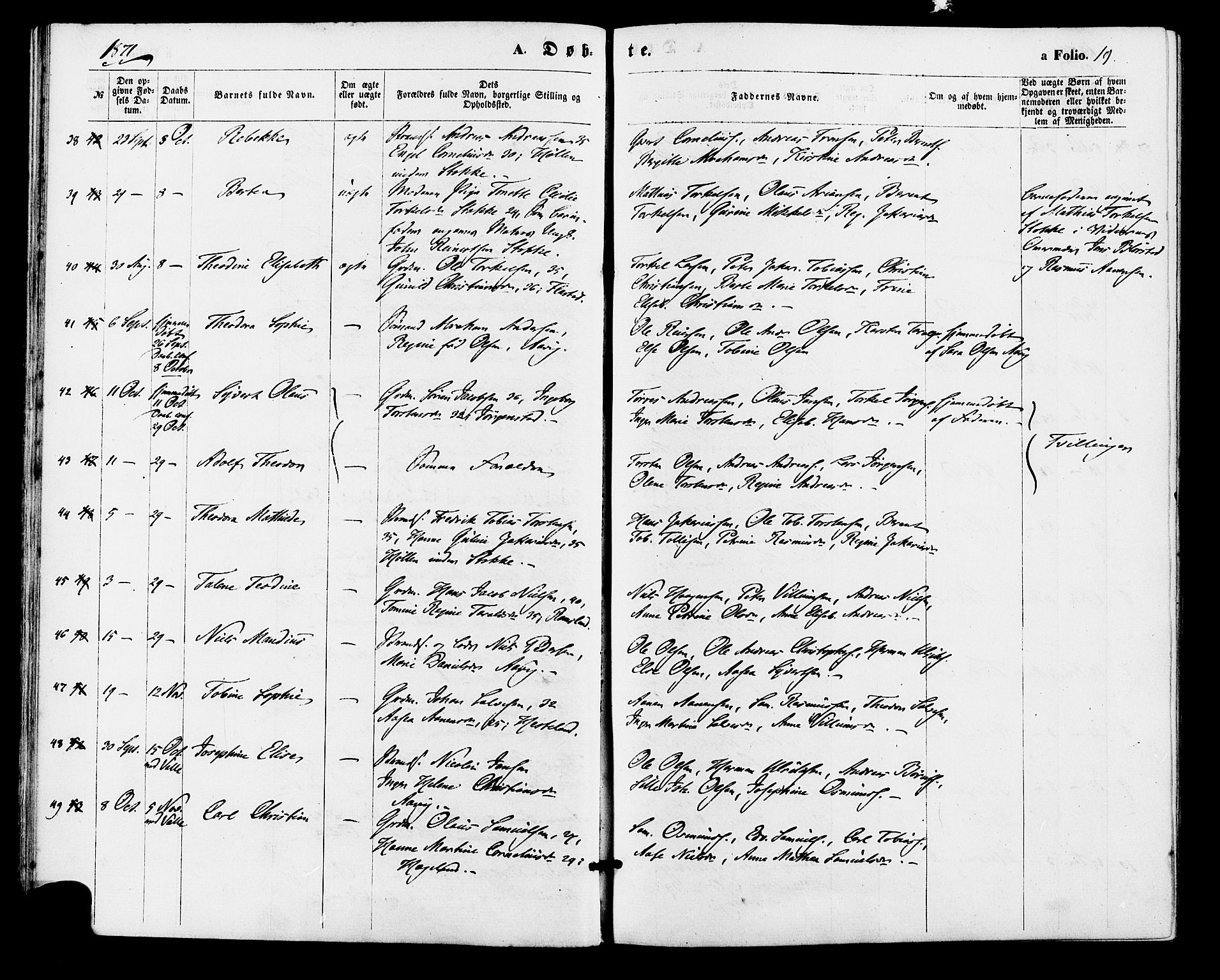 Sør-Audnedal sokneprestkontor, AV/SAK-1111-0039/F/Fa/Faa/L0003: Parish register (official) no. A 3, 1868-1883, p. 19