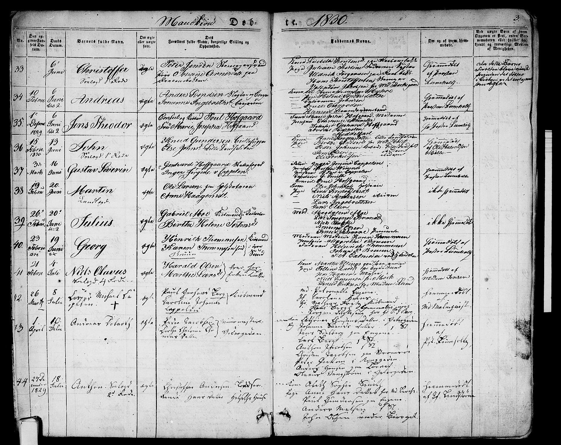 Bragernes kirkebøker, AV/SAKO-A-6/F/Fb/L0001: Parish register (official) no. II 1, 1830-1847, p. 3