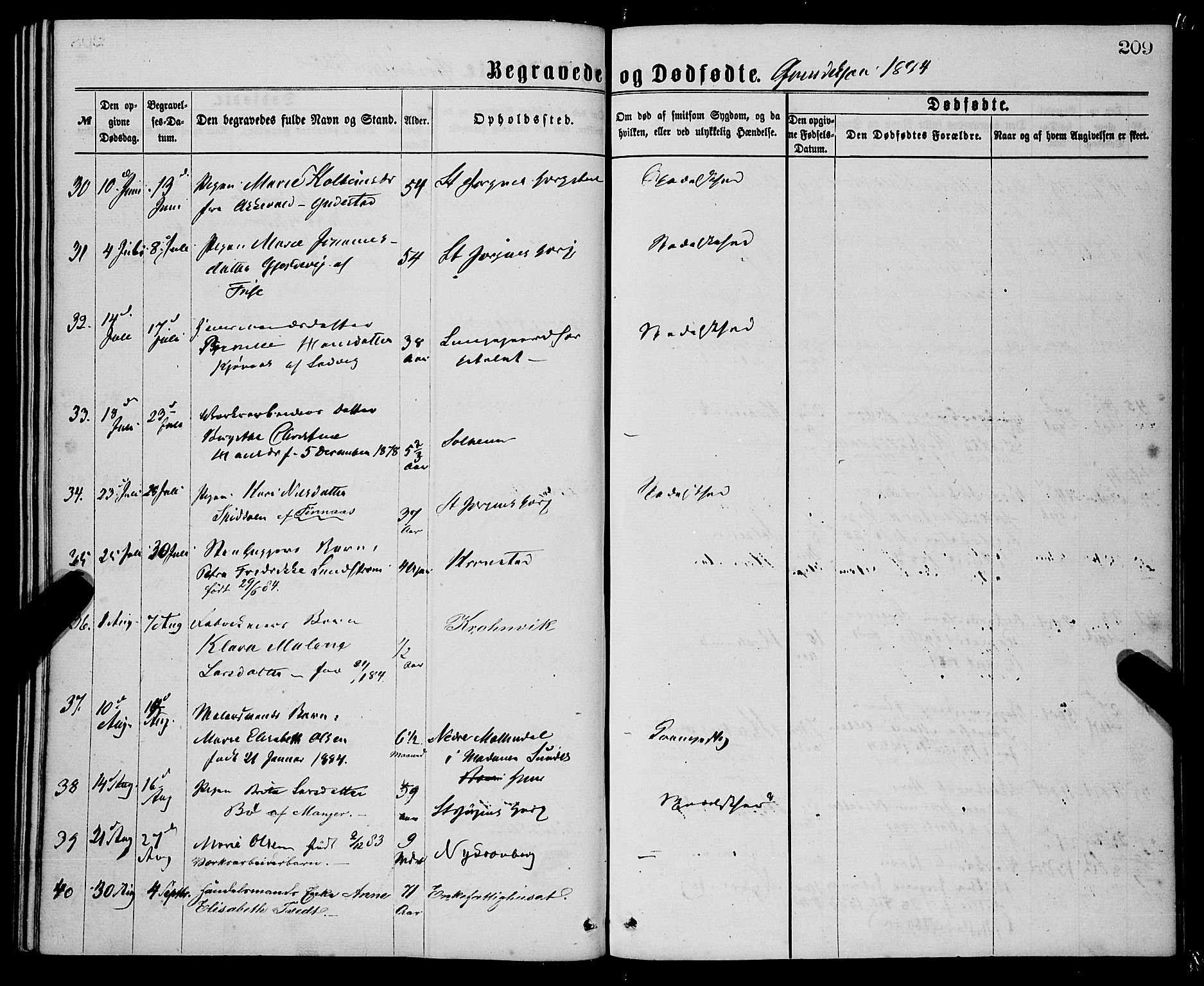 St. Jørgens hospital og Årstad sokneprestembete, AV/SAB-A-99934: Parish register (official) no. A 11, 1864-1886, p. 209