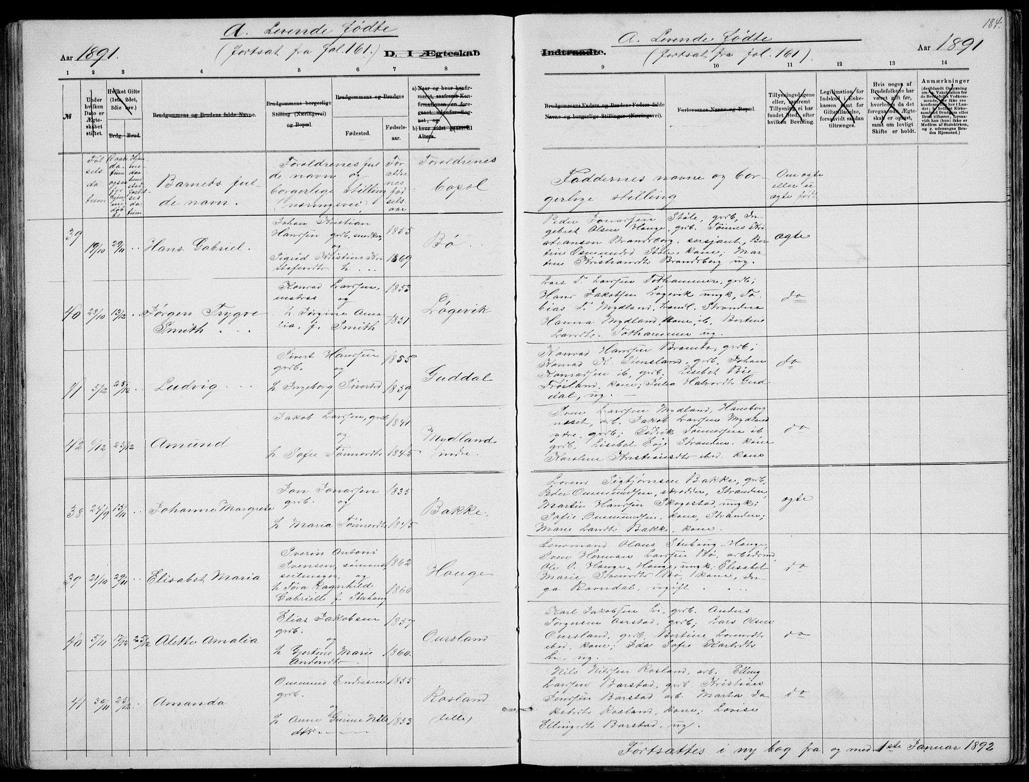 Sokndal sokneprestkontor, AV/SAST-A-101808: Parish register (copy) no. B 4, 1880-1891, p. 184