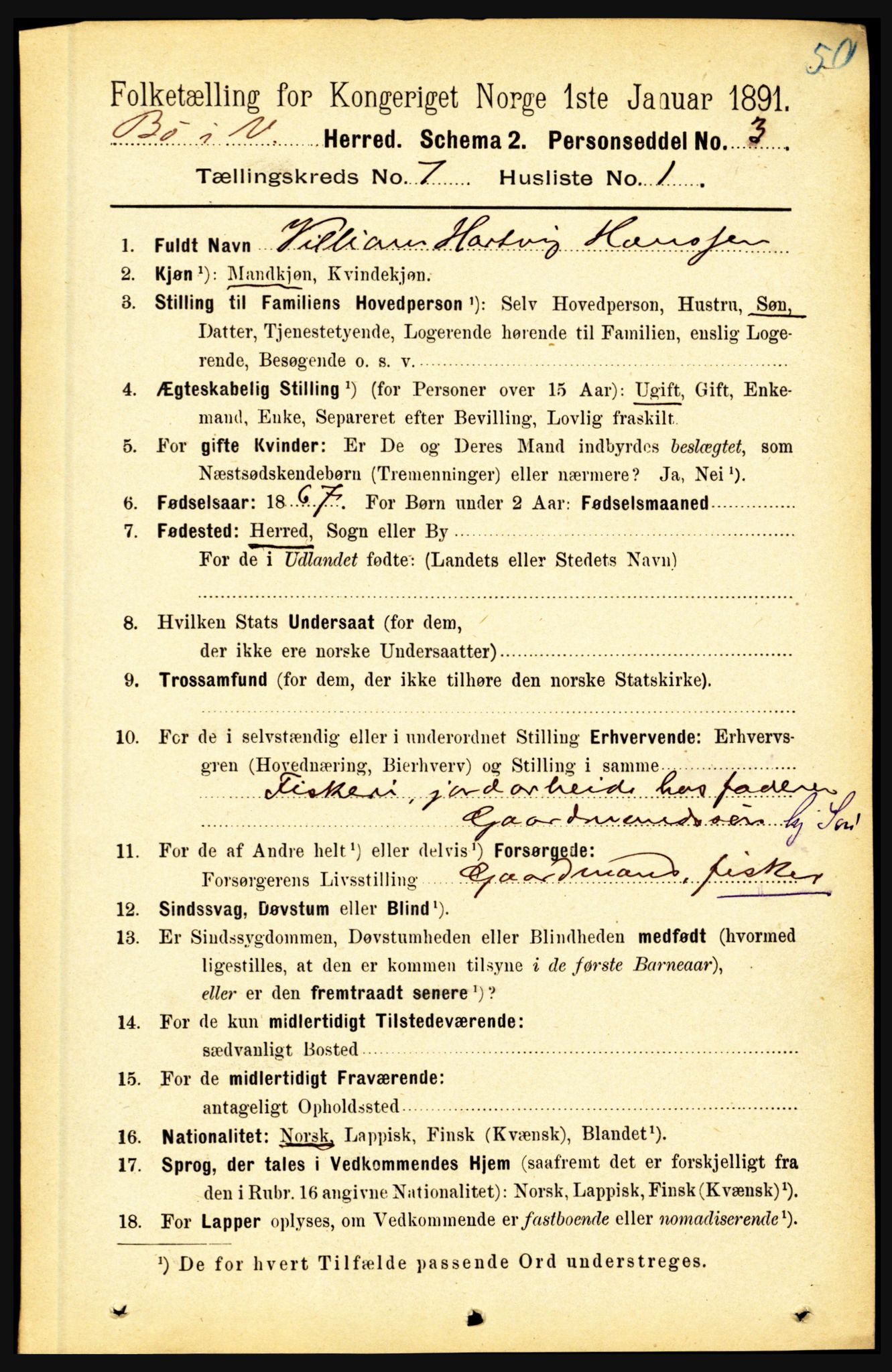 RA, 1891 census for 1867 Bø, 1891, p. 2489