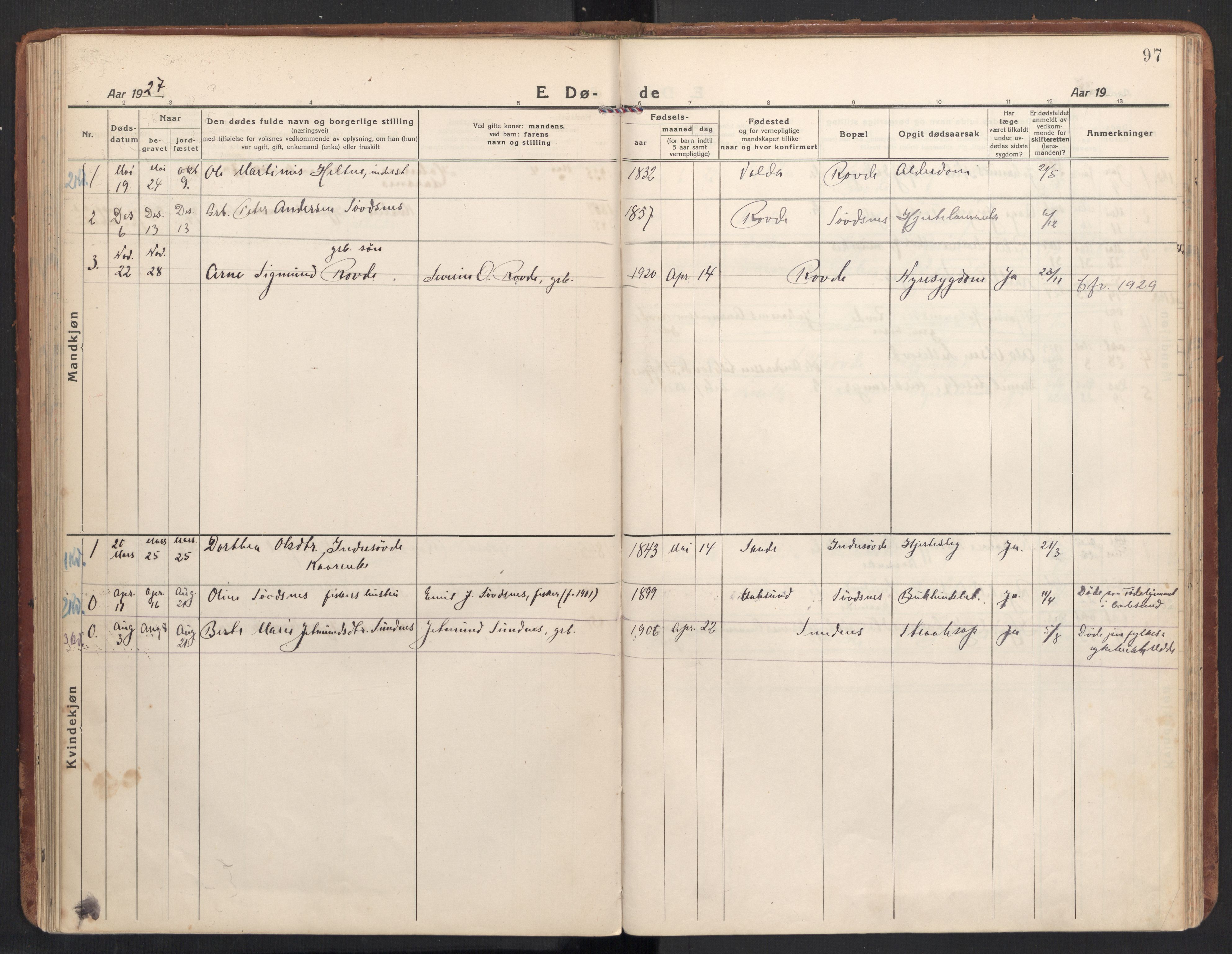 Ministerialprotokoller, klokkerbøker og fødselsregistre - Møre og Romsdal, AV/SAT-A-1454/504/L0058: Parish register (official) no. 504A05, 1920-1940, p. 97